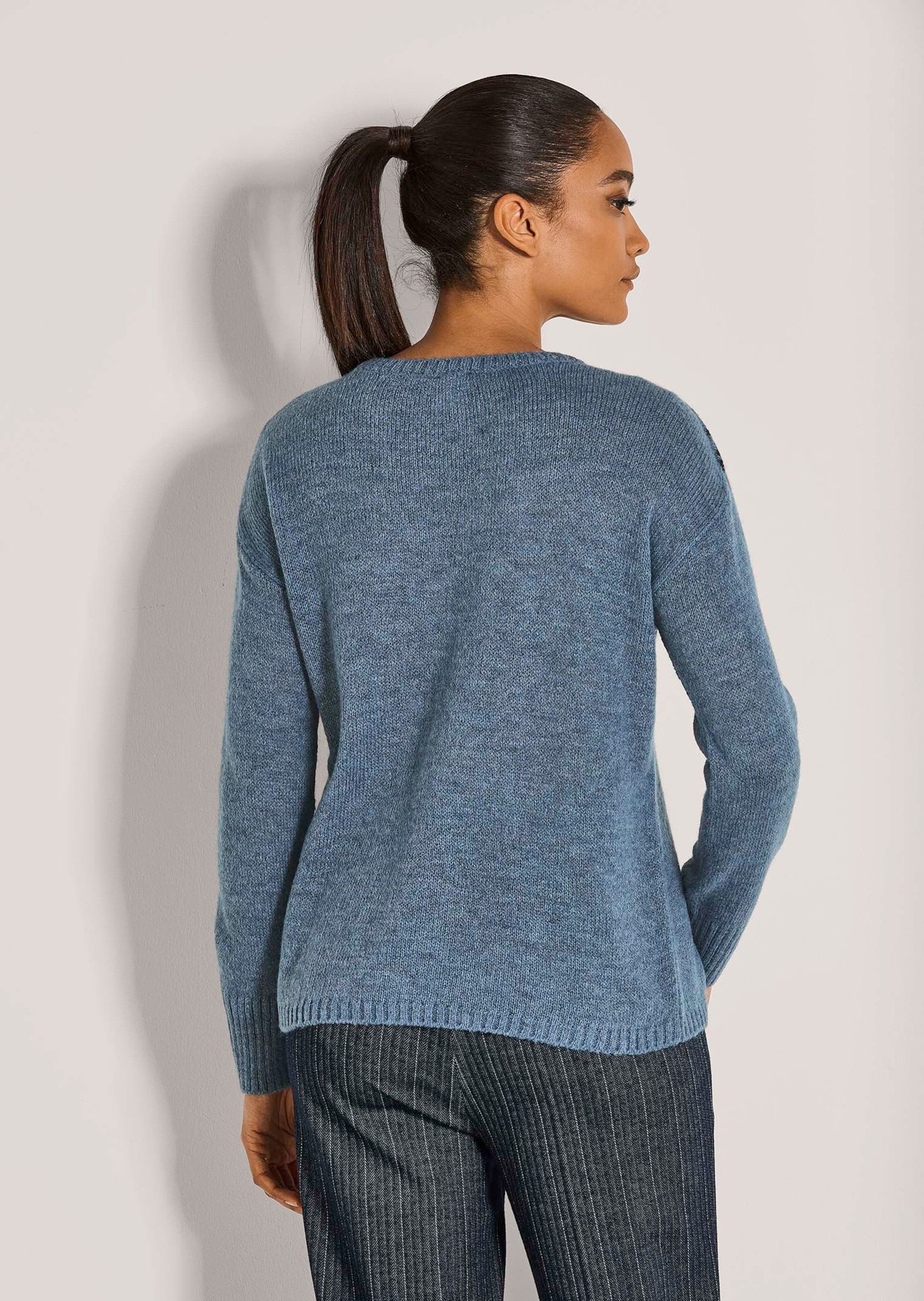 MADELEINE Strickpullover Eleganter Jacquard-Pullover mit Rundhals Winterpullover mit formstabilem Rippstrick und langen Ärmeln