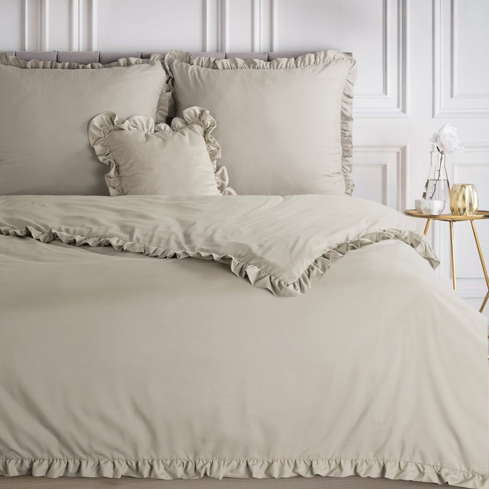 Design91 Bettwäsche, Polyester, 2 teilig, mit Rüschen