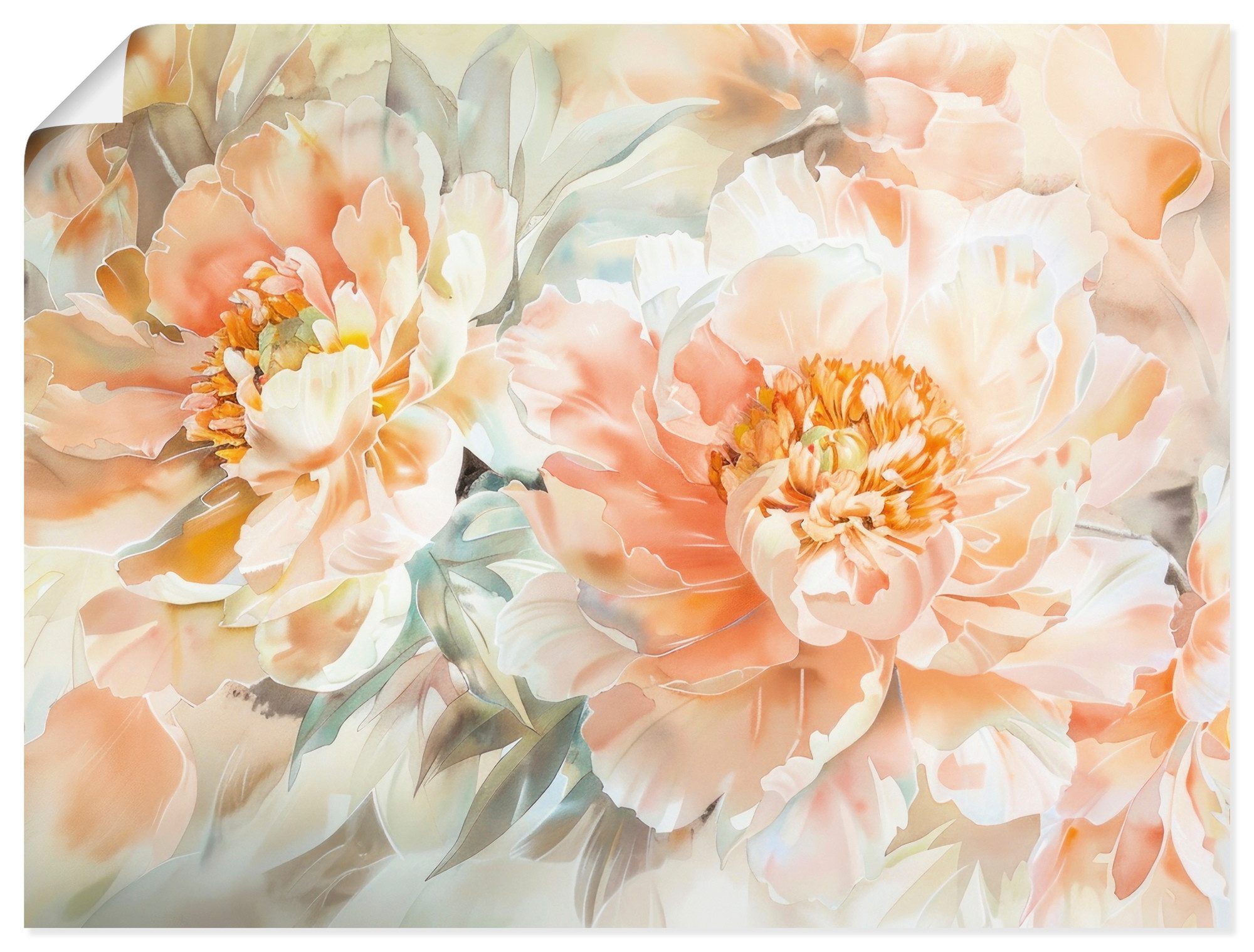 Artland Wandbild Pfirsisch Farbene Pfingstrosen Aquarell, (1 St), als Alubild, Leinwandbild, Poster, Wandaufkleber in verschied. Größen