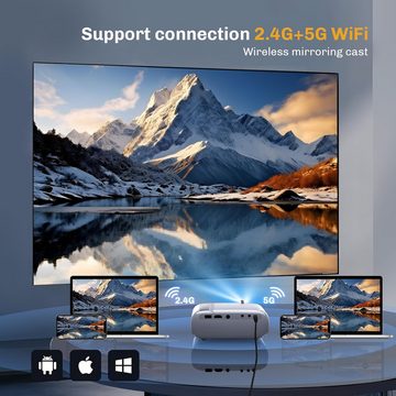 HIPPUS Mini 5G WiFi und Bluetooth 1080P 120 ANSI Portabler Projektor (3840*2160 px, Kompatibel mit iOS/Android/Laptop/TV Stick/HDMI/PS5)