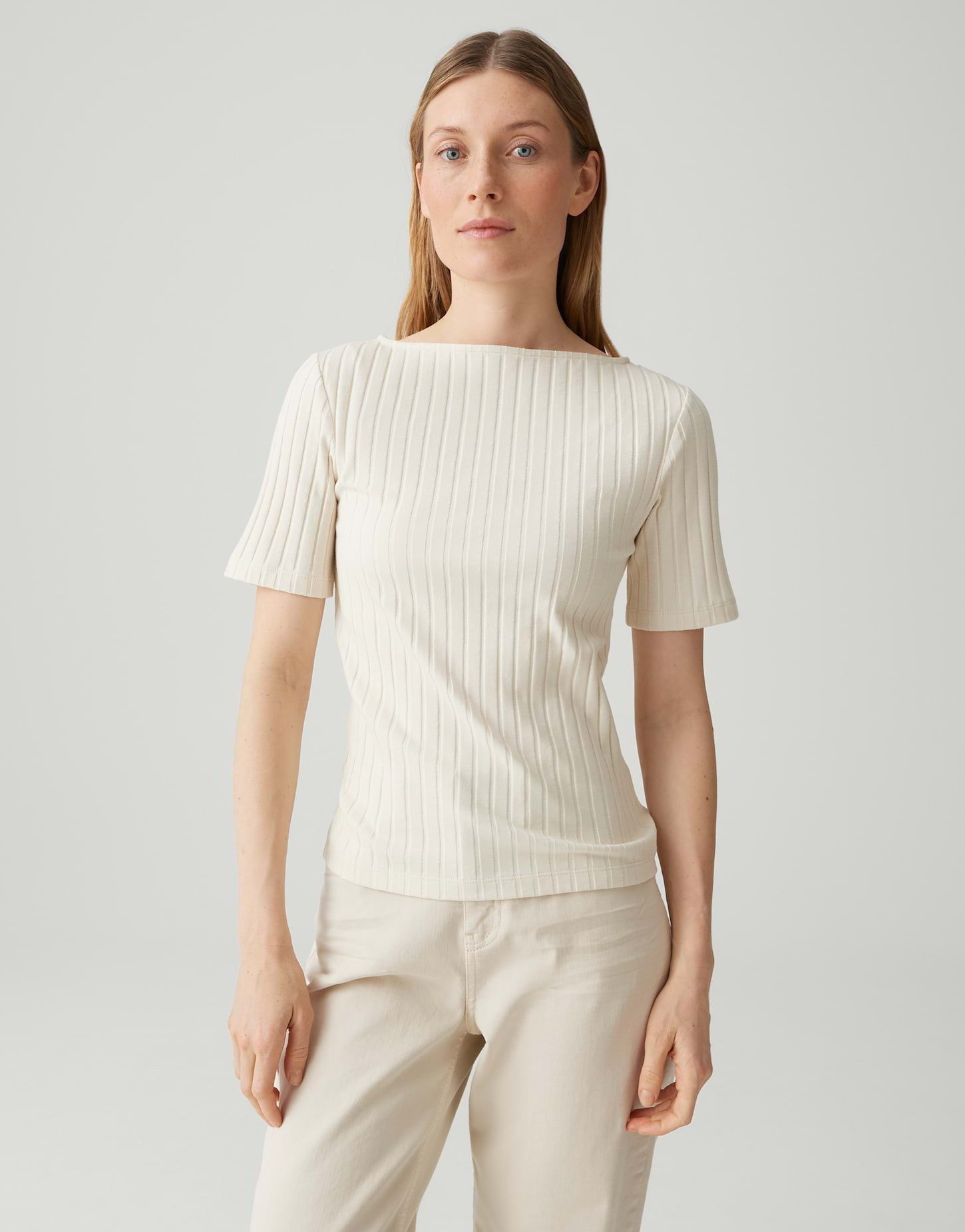 OPUS Kurzarmshirt Weiches Rippshirt aus Baumwoll Mix Slim Fit