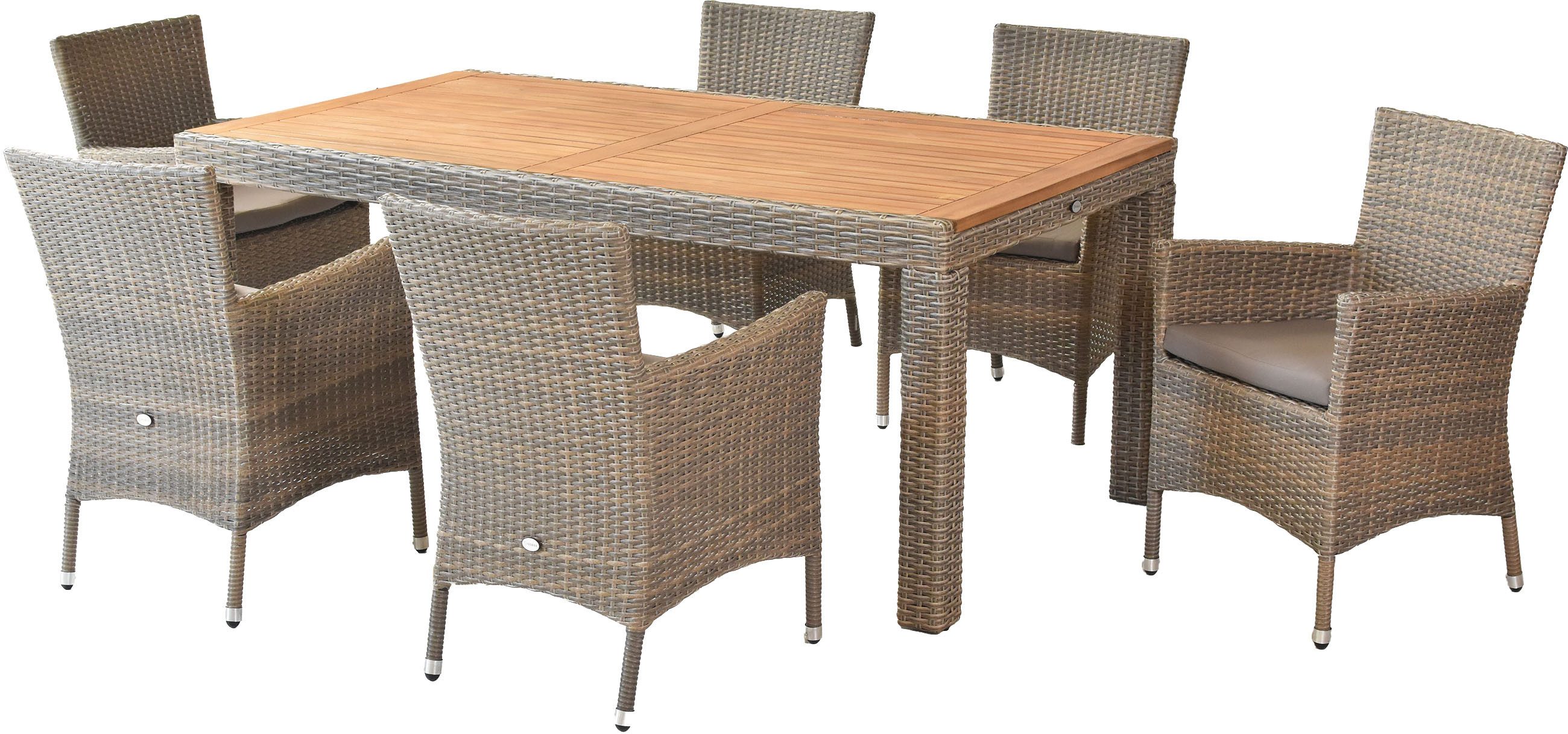 MERXX Essgruppe Teneriffa, (Set, 13-tlg), inkl. 6 Sessel, 6 Auflagen, 1 Tisch