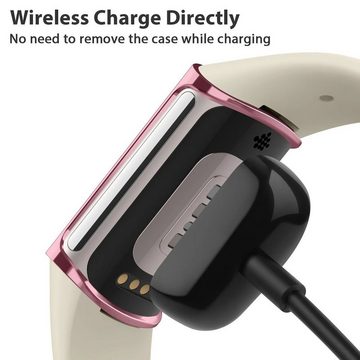 Wigento Smartwatch-Hülle Für Fitbit Charge 6 / 5 Kunststoff TPU Hülle + H9 Schutzglas Schwarz
