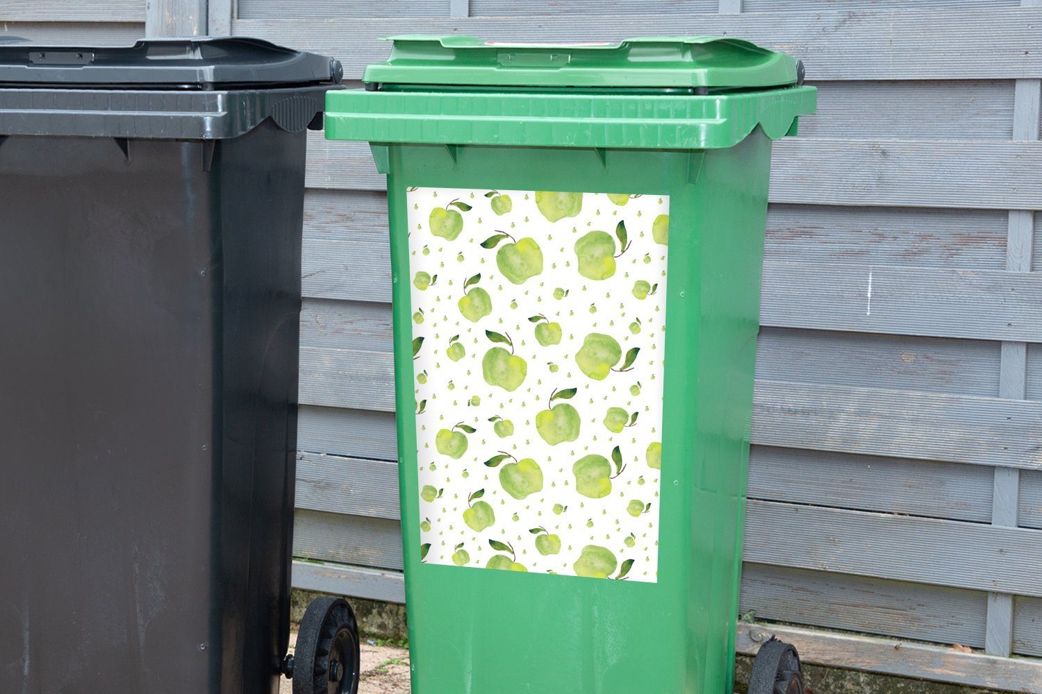 Mülltonne, Aquarelle Muster (1 Mülleimer-aufkleber, St), MuchoWow Sticker, Container, - Abfalbehälter Wandsticker - Äpfel