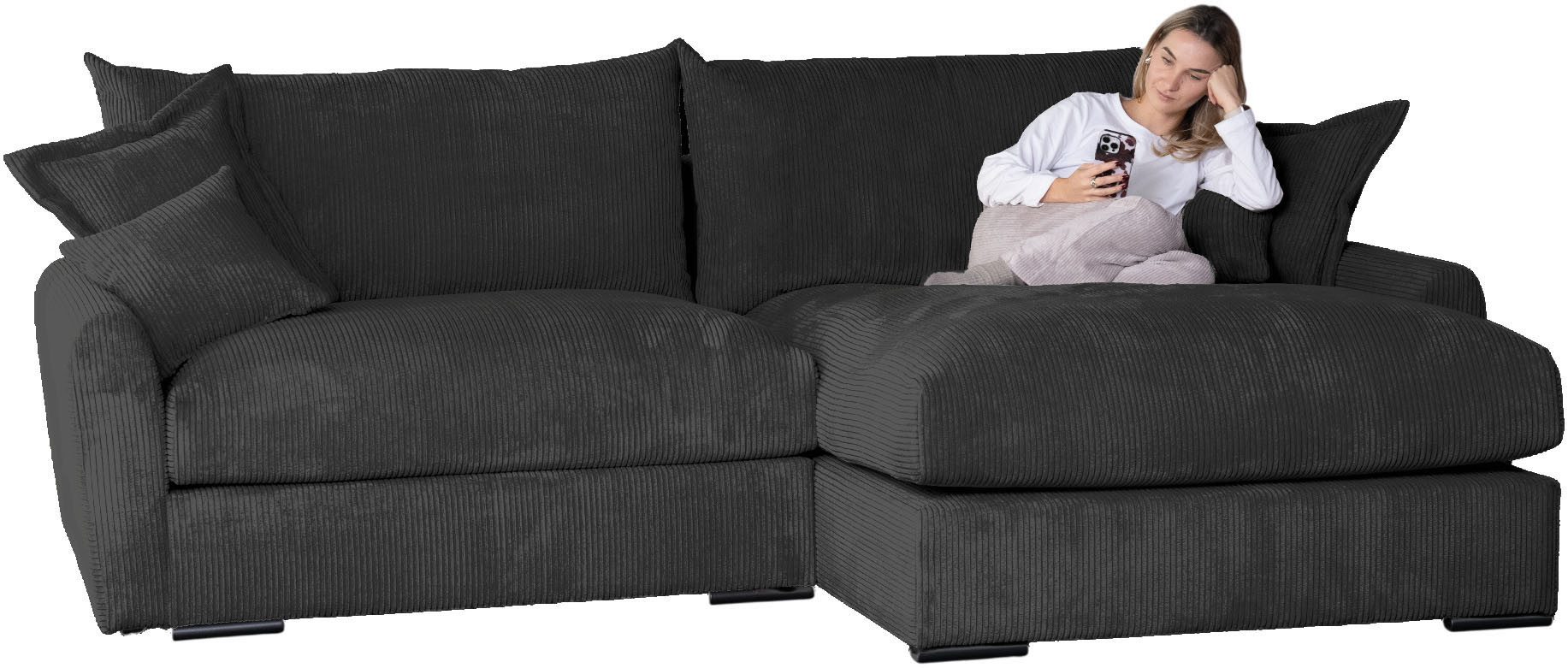 Home affaire Ecksofa Finca XL L-Form, B: 190 cm, 4 Zierkissen, Mega-Sofa, in Cord oder Chenille-Struktur, Federkern