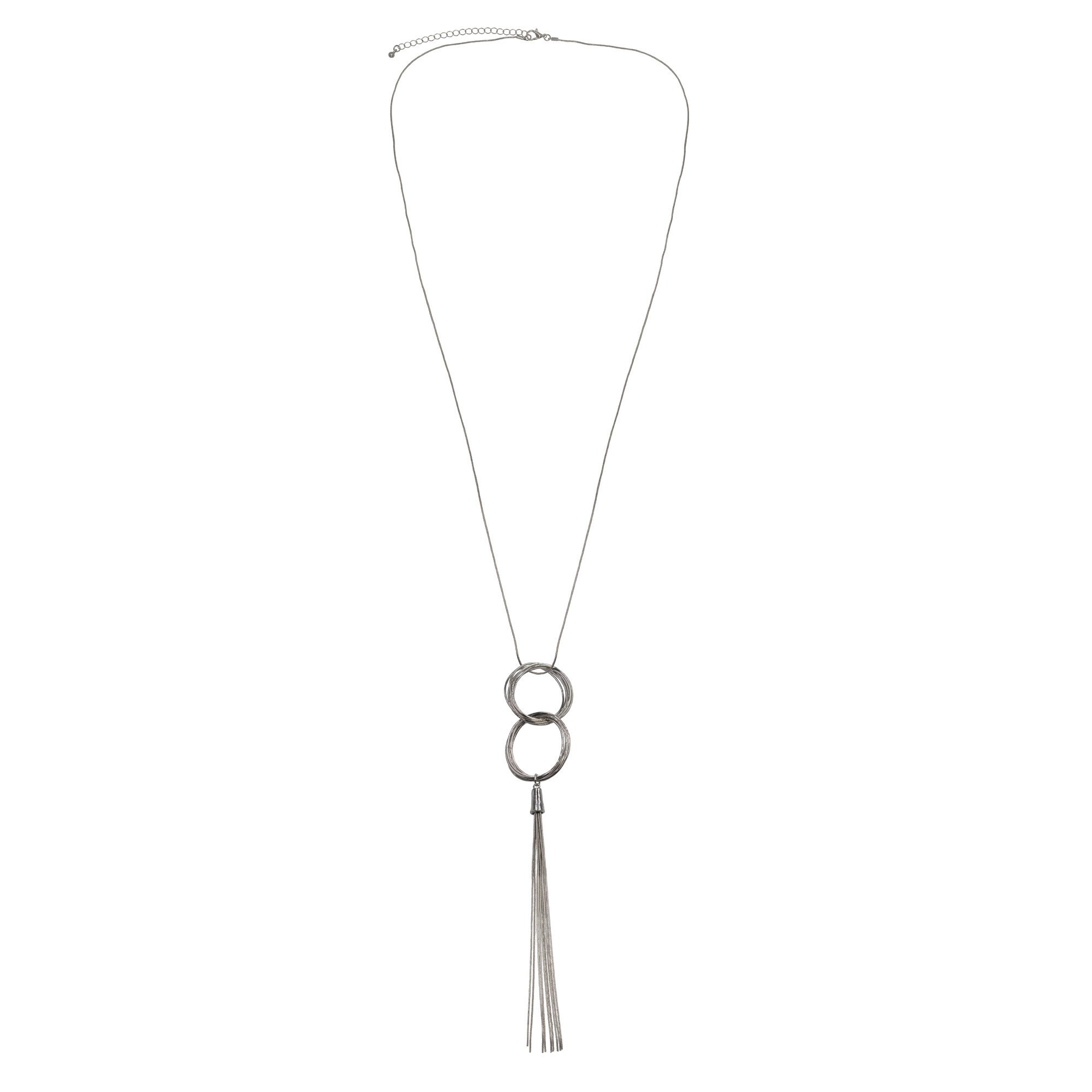 Kette mit Anhänger Metall glanz Ringe Quaste