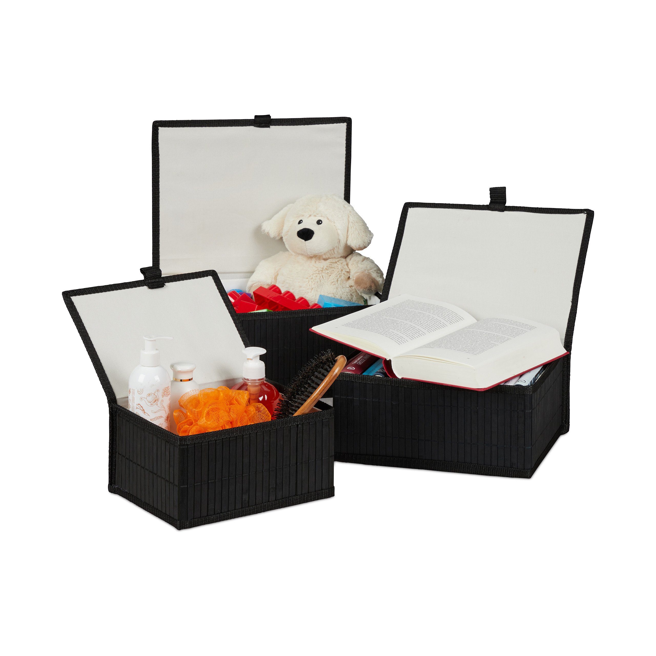 relaxdays Aufbewahrungskorb 3er Set, Schwarz günstig online kaufen