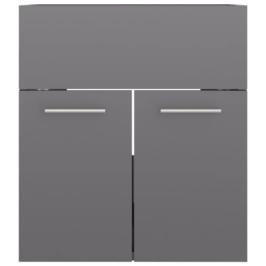 vidaXL Badezimmerspiegelschrank mit Hochglanz-Grau Einbaubecken Waschbeckenunterschrank (1-St)
