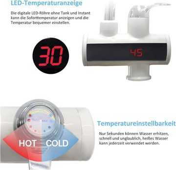 Daskoo Durchlauferhitzer Elektrisch Temperaturanzeige einstellbar schwenkbar Wasserhähnen, max. 60,00 °C, Temperaturanzeige 50-60 ℃,IPX4 Küchenarmatur