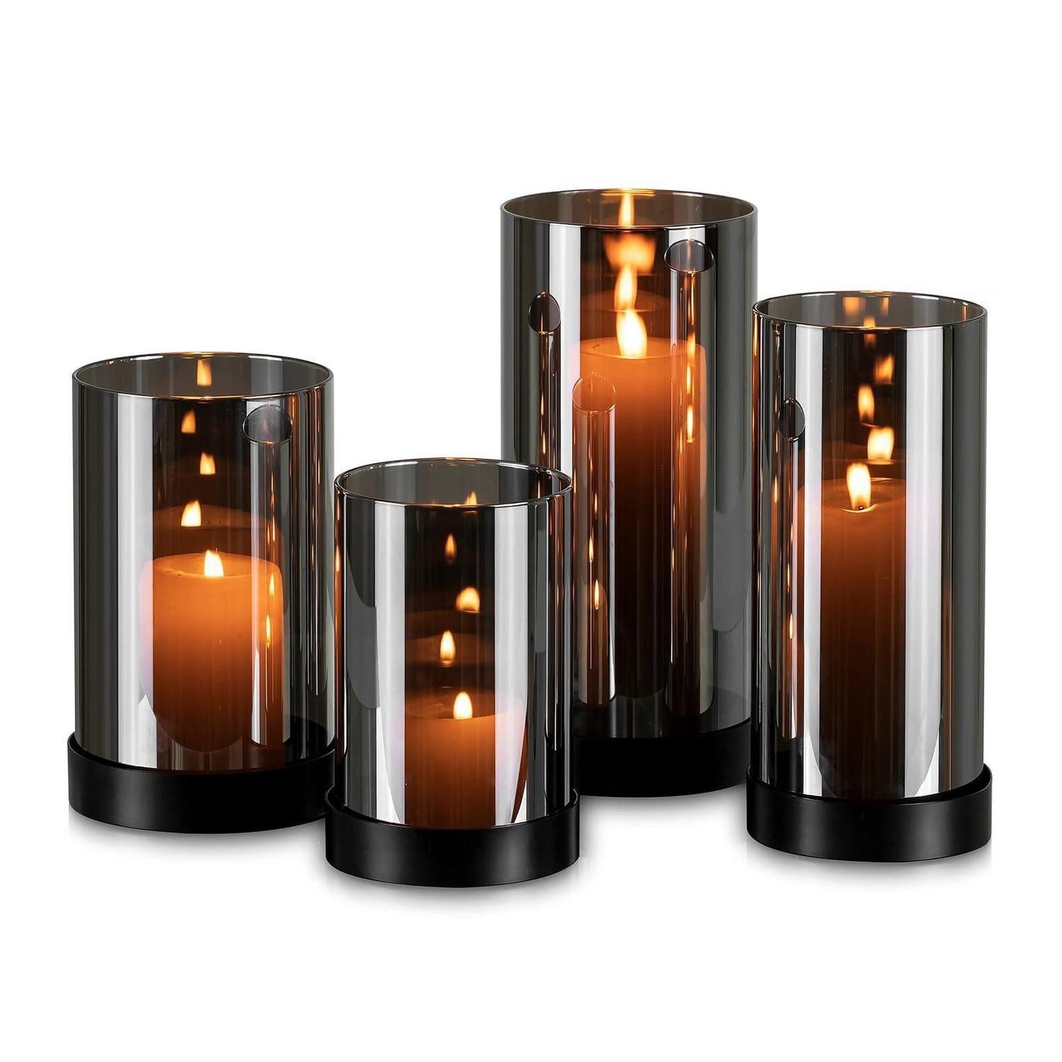 LuxusKollektion Windlicht Windlicht Glas Schwarz 4er Set (4 St)