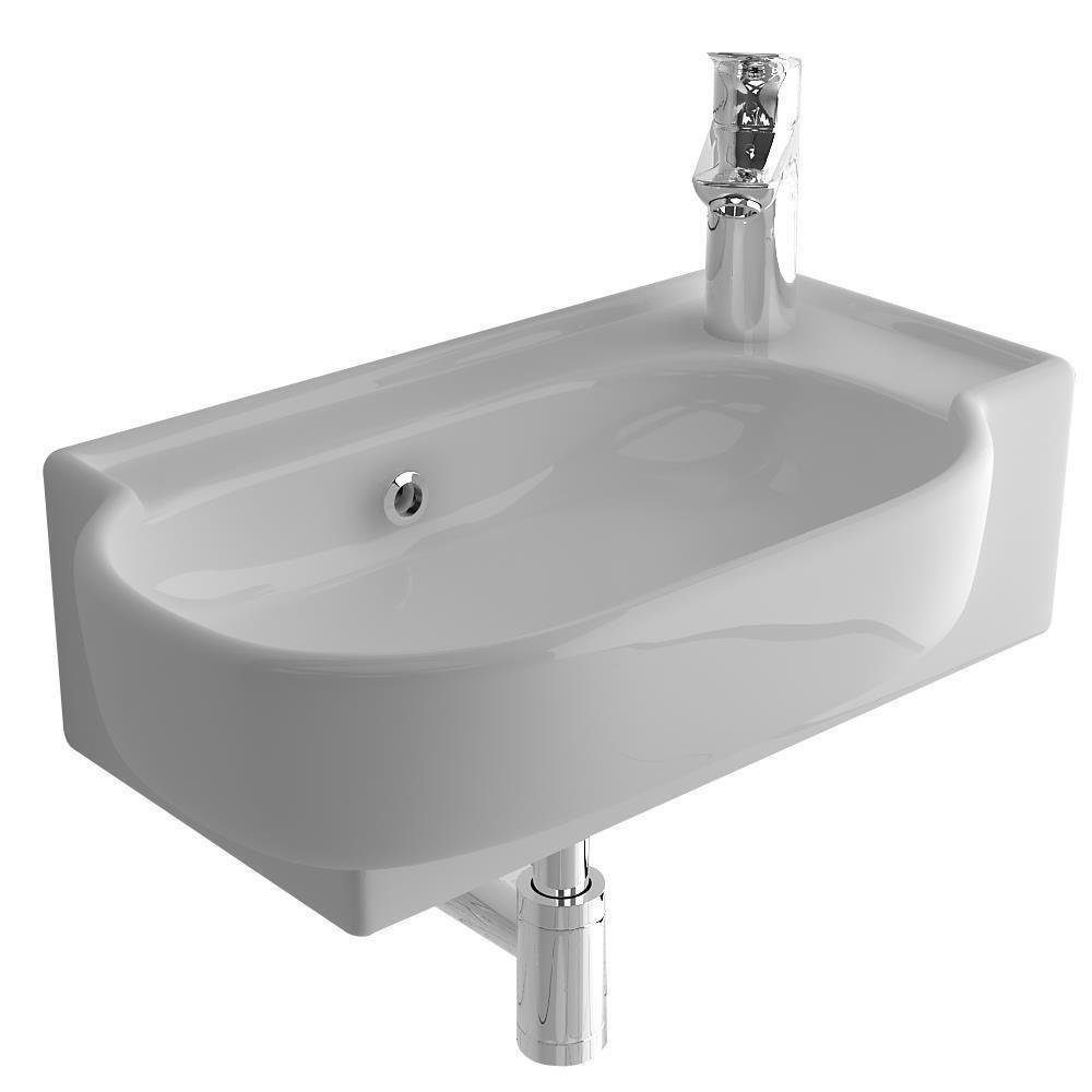 Alpenberger Waschbecken Oval - Keramik Hängewaschbecken mit Überlauf - Waschtisch (1-tlg. Links Becken, 1-St., Handwaschbecken Wandmontage), pflegeleicht, Lavabo für Badezimmer & Gäste WC