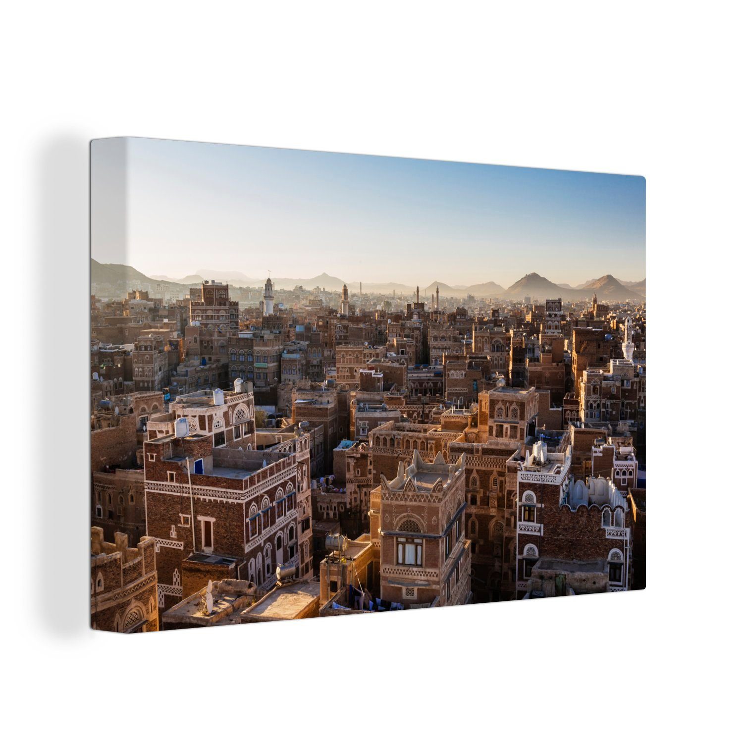 OneMillionCanvasses® Leinwandbild Skyline der antiken Stadt Sanaa im Jemen, (1 St), Wandbild Leinwandbilder, Aufhängefertig, Wanddeko, 30x20 cm