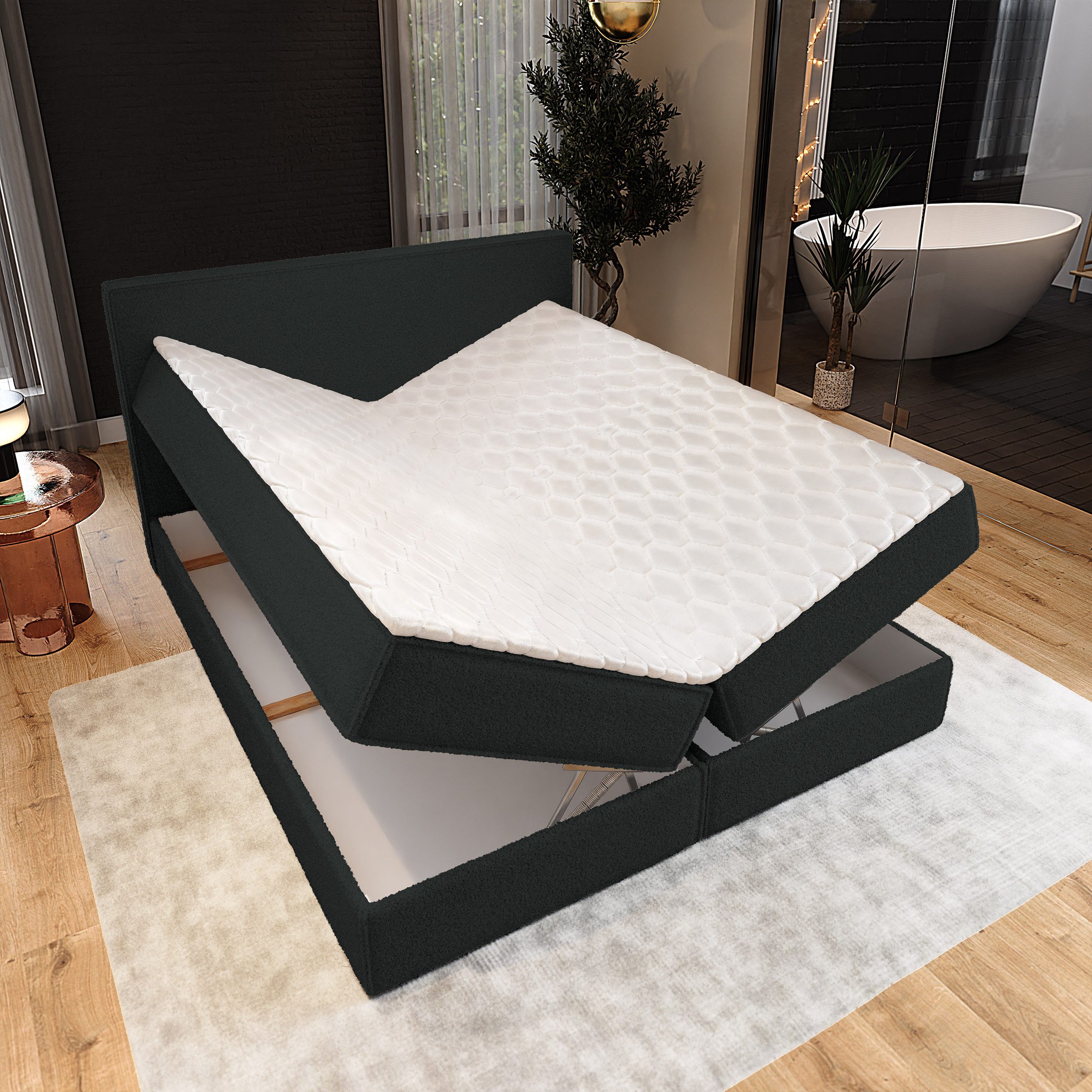 Masseno Boxbett PELLIO 140x200 cm mit Bonell Matratze und Topper, Doppelbett, Polsterbett mit Kopfteil, Boxspringbett – Bild 4 von 5