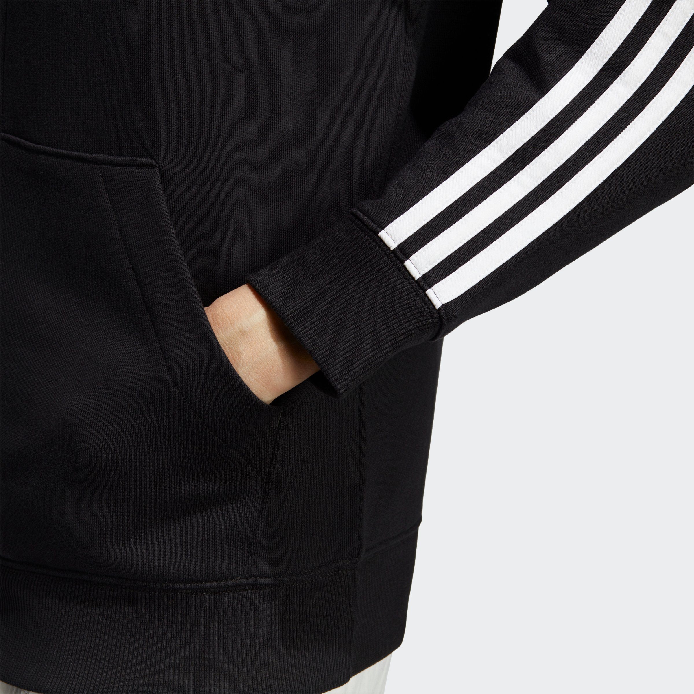 ESSENTIALS REGULAR Sportswear Black Kapuzensweatshirt / (1-tlg) adidas KAPUZENJACKE FRENCH 3STREIFEN White TERRY