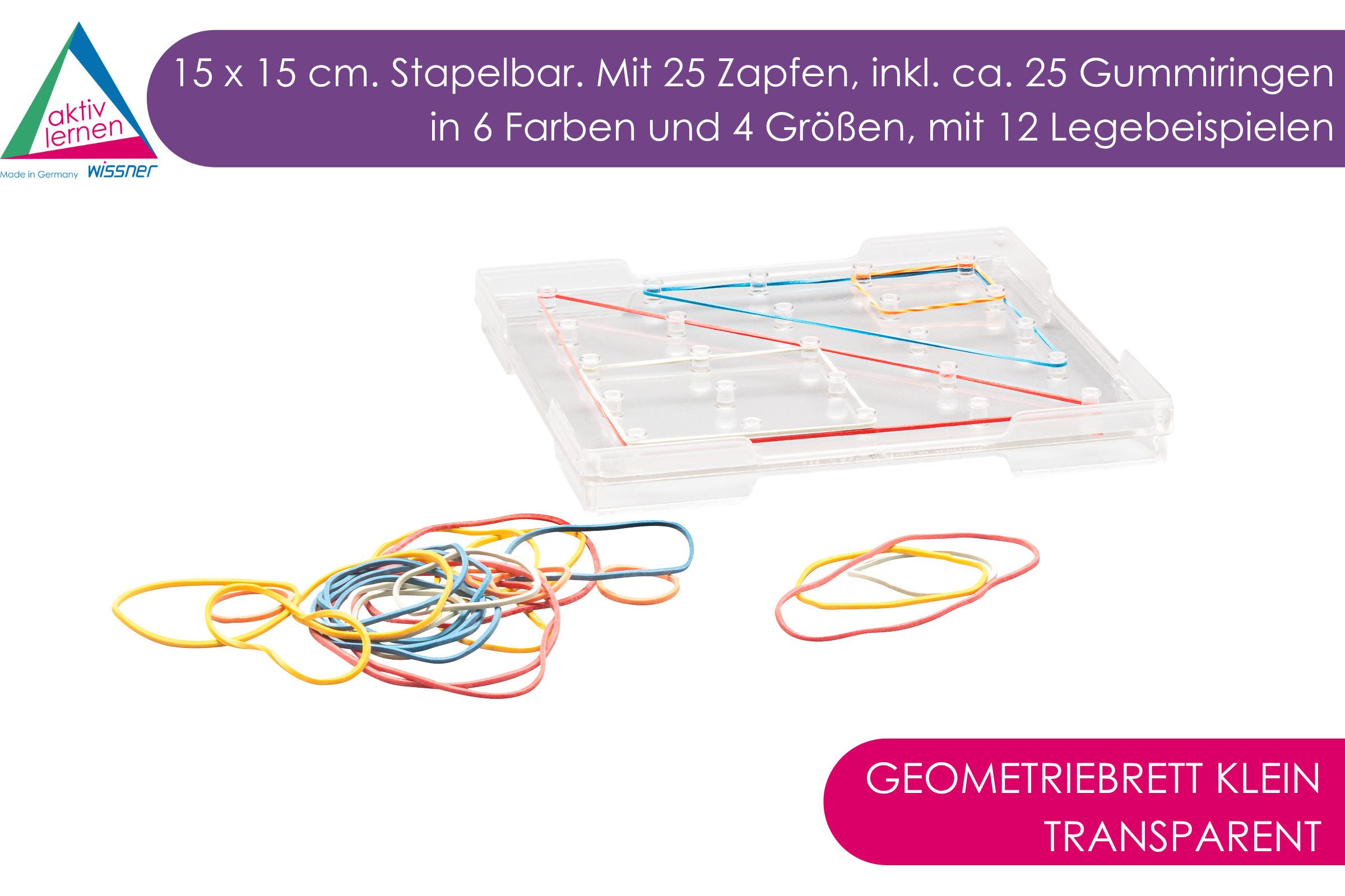 Wissner® aktiv lernen Lernspielzeug Geometriebrett klein transparent, Geobrett Mathe lernen RE-Plastic® (62-St), RE-Plastic®