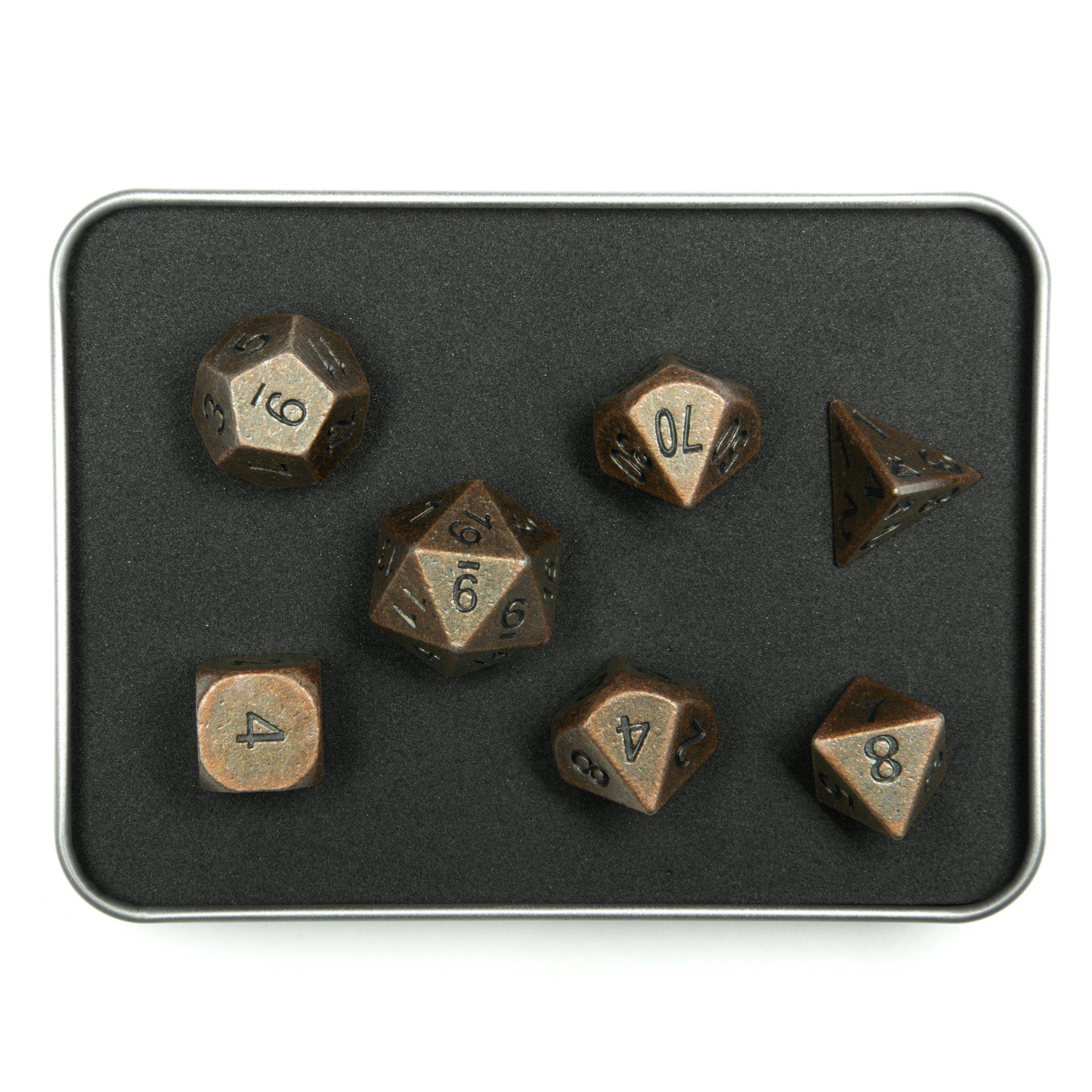 SHIBBY Spielesammlung Pen & Paper Polyedrische DND Würfel 7-teilig aus Metall - Used Look