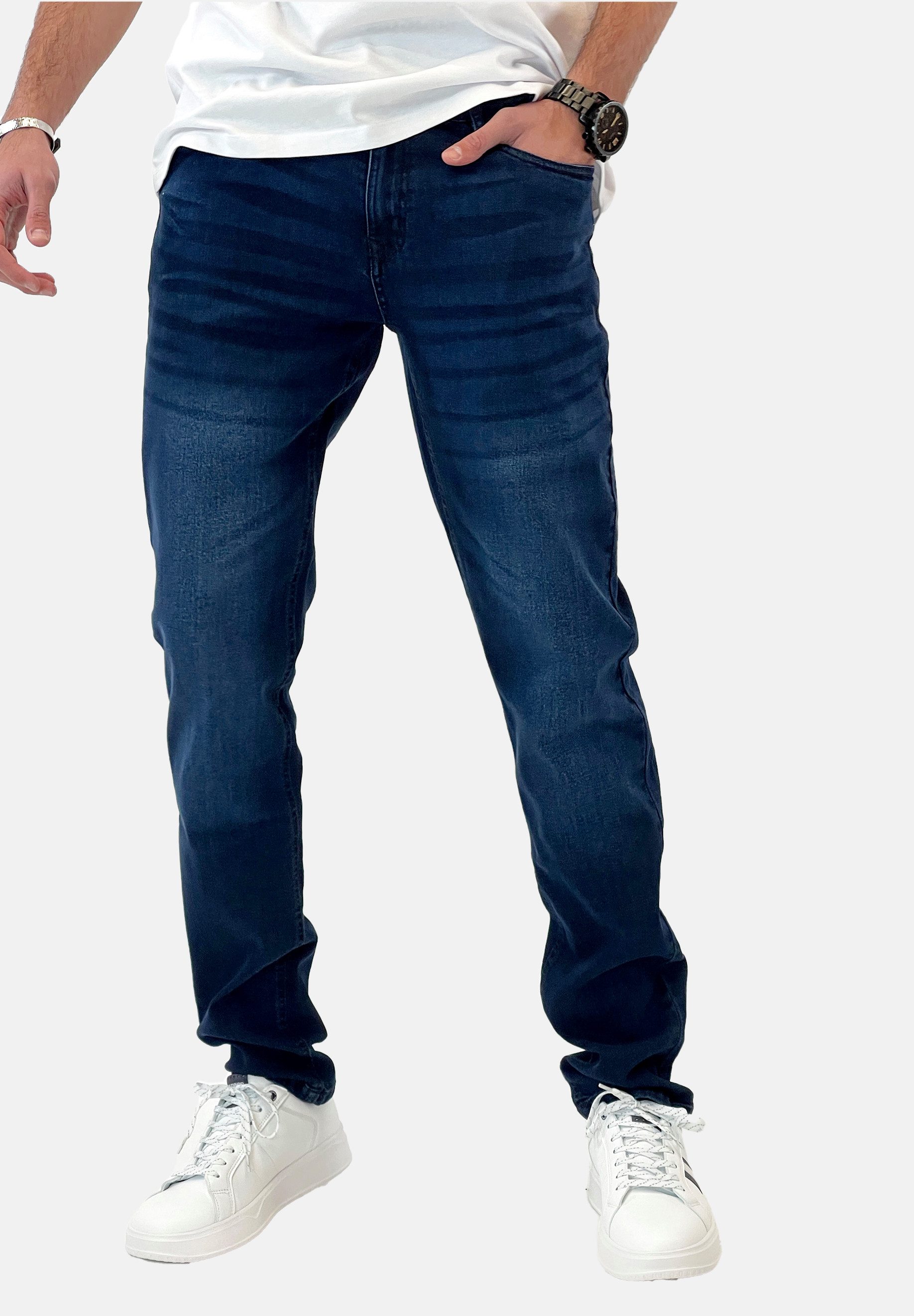 Elara Slim-fit-Jeans Elara Herren Jeans Slim Fit Hose Denim Stretch (1-tlg)