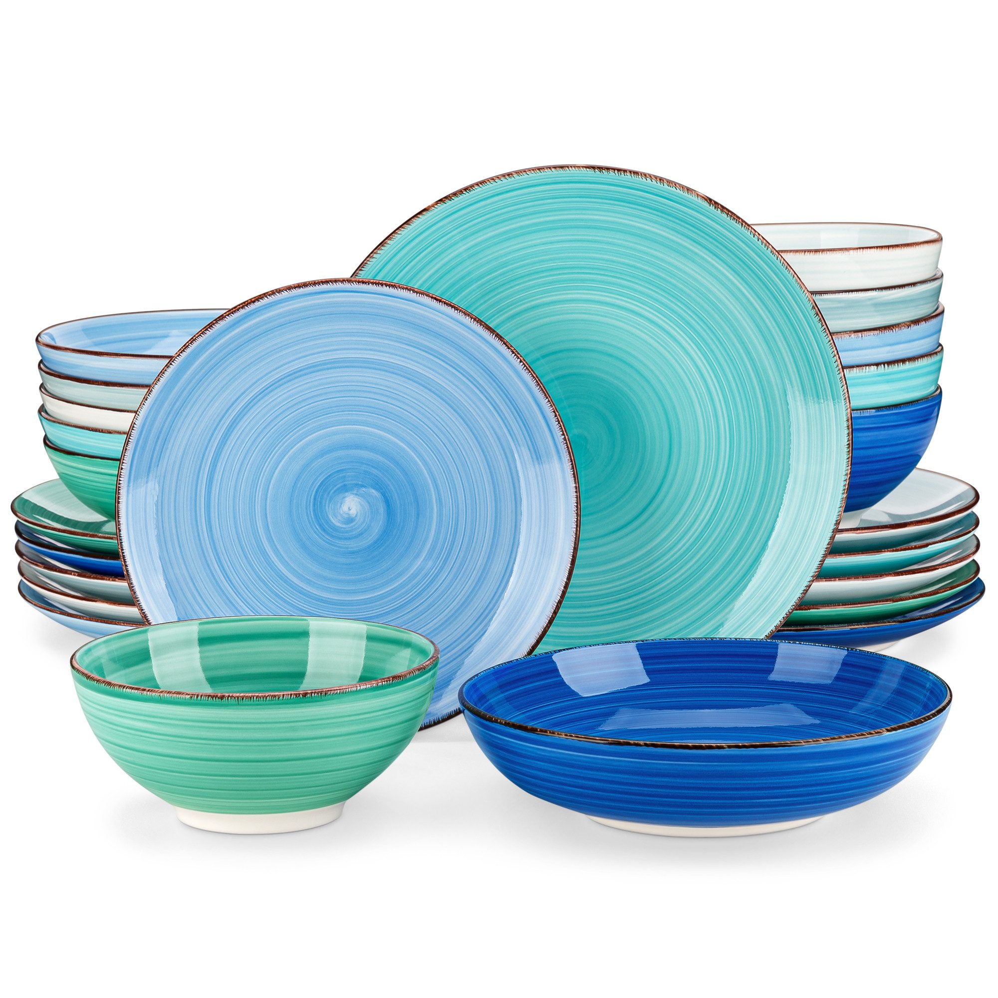 vancasso Geschirr-Set 18/12-tlg Tafelservice für 6/4, Teller-Set, Steingut, Blau/Bunt (24-tlg), 6 Personen, Steingut