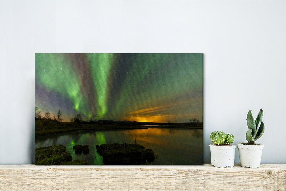 Wanddeko, (1 über 30x20 OneMillionCanvasses® Das Wandbild Leinwandbilder, Aufhängefertig, Þingvellir-Nationalpark in Island, dem Leinwandbild cm Nordlicht St),