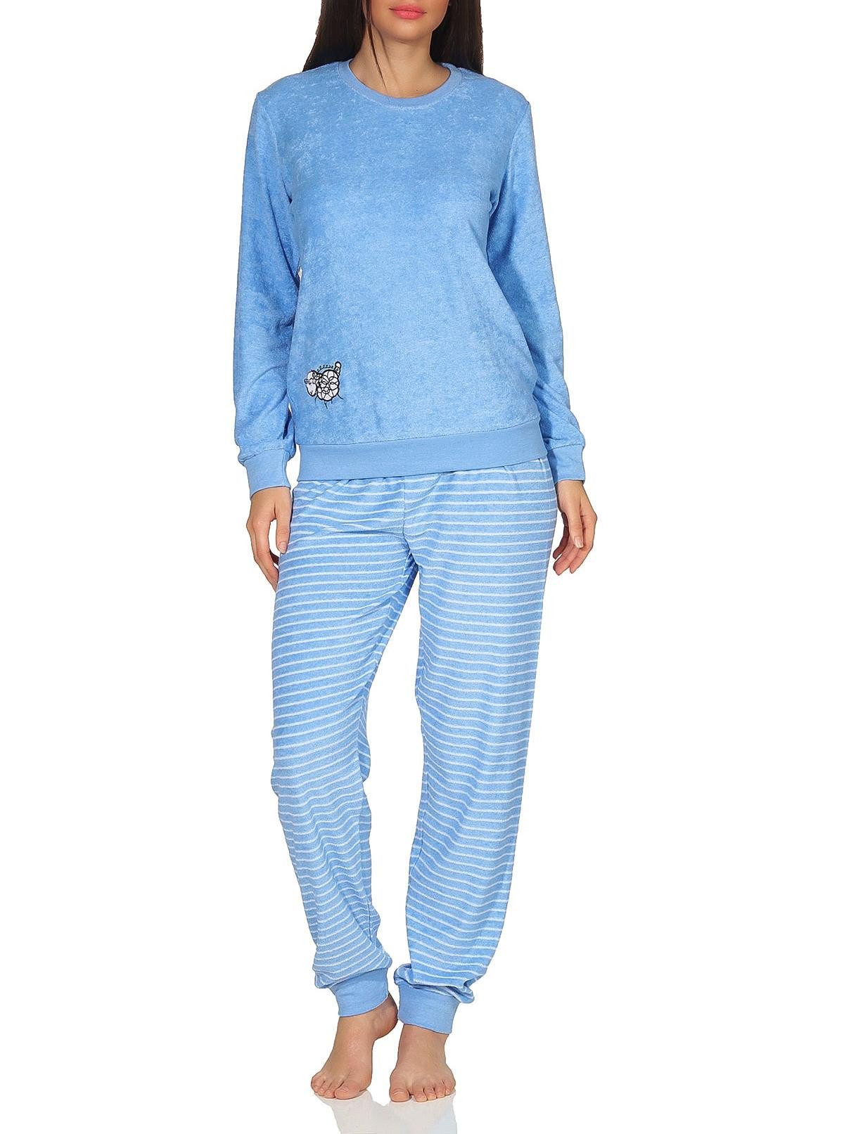 Normann Pyjama Damen Frottee Schlafanzug mit Bündchen und süsser Tier Applikation
