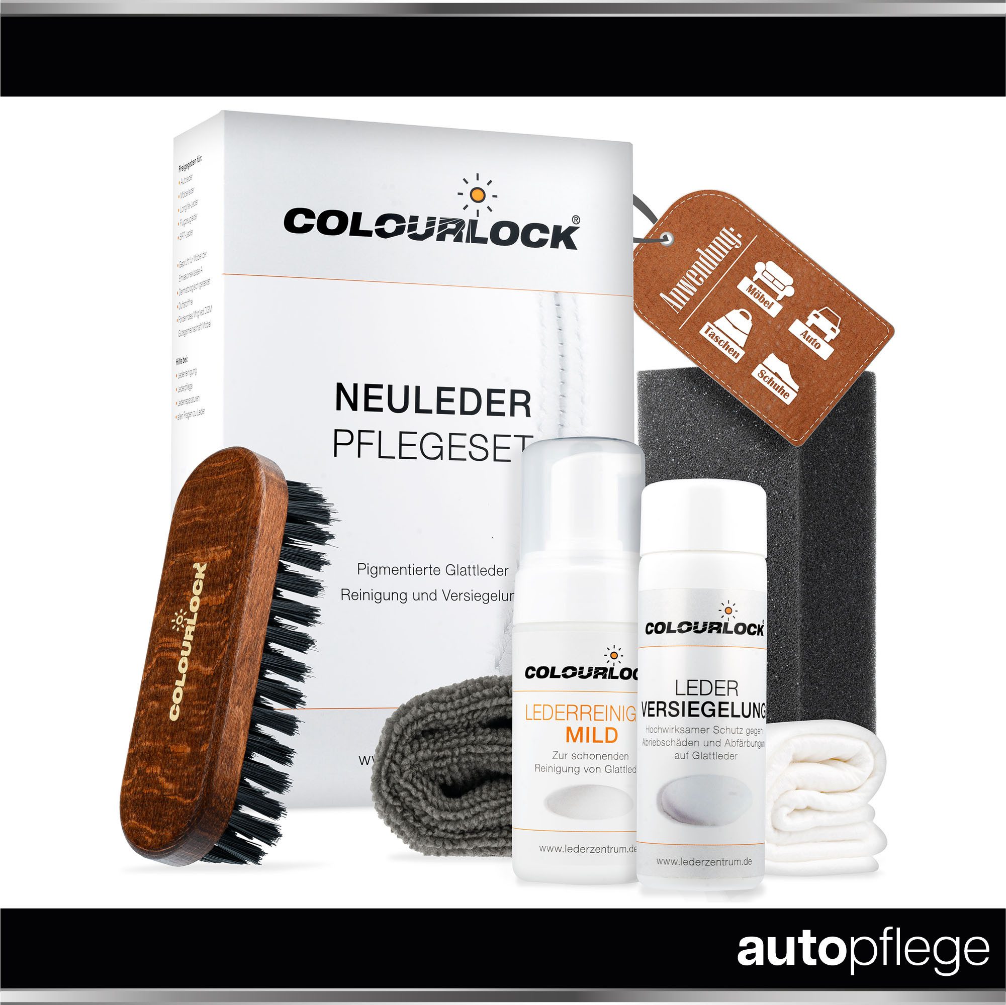 autopflege Colourlock Lederpflege Sets Lederpflegeset (6 St), Lederreiniger, Versiegelung, Bürste, Schwamm, Tücher