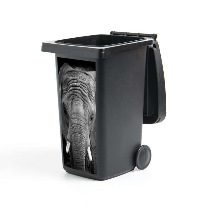 MuchoWow Wandsticker Porträt eines Elefanten in Schwarz und Weiß (1 St) Mülleimer-aufkleber Mülltonne Sticker Container Abfalbehälter