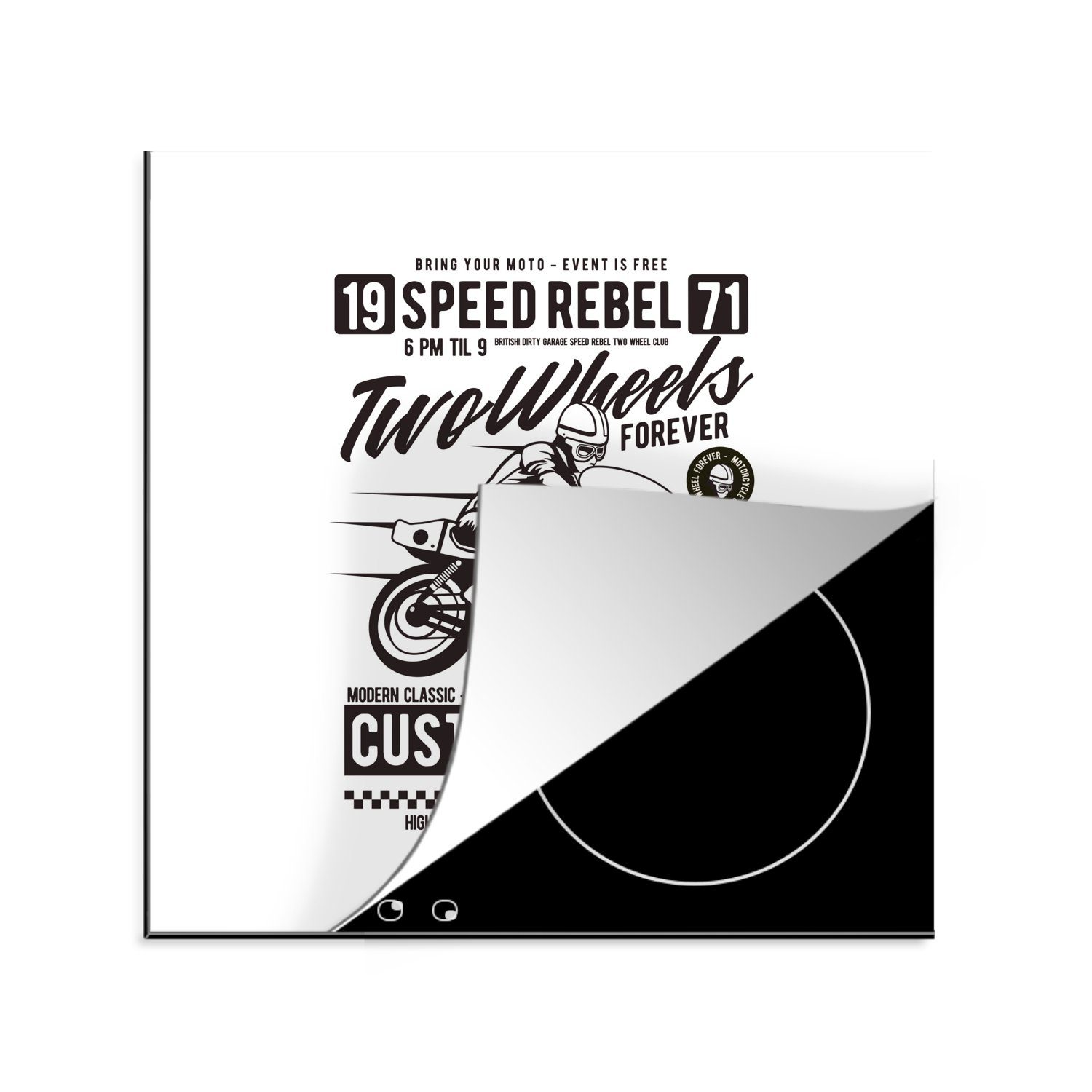 MuchoWow Herdblende-/Abdeckplatte Motorrad - Helm - Retro, Vinyl, (1 tlg), 78x78 cm, Ceranfeldabdeckung, Arbeitsplatte für küche | Herdabdeckplatten