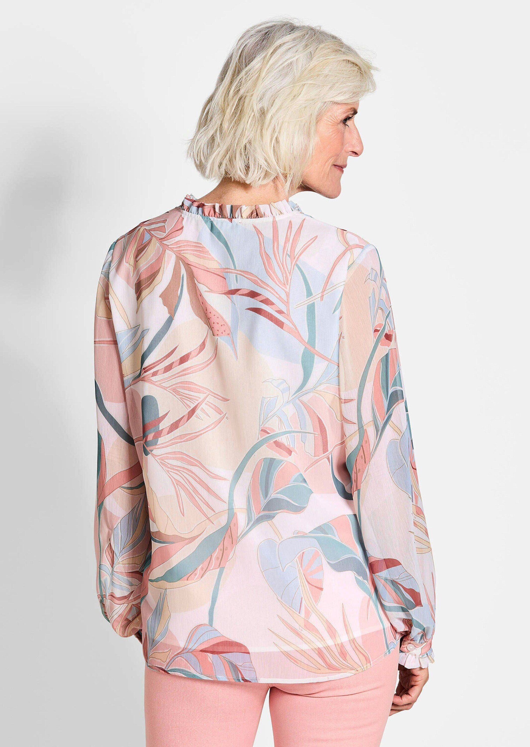 GOLDNER Schlupfbluse Luftige Bluse mit Rüschen-Details Romantische Chiffonbluse mit V-Ausschnitt, Langarm, floraler Druck
