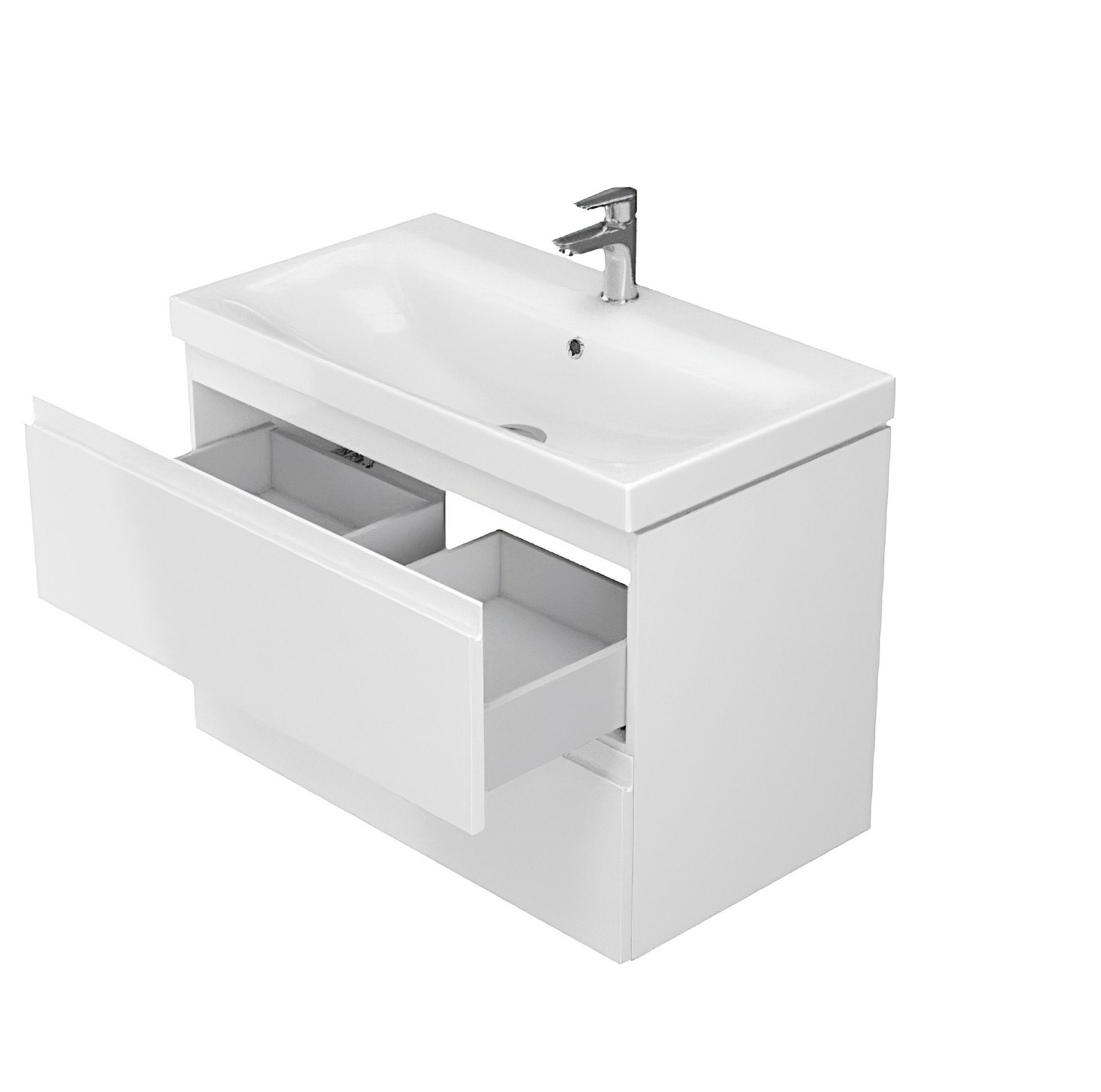 KOLMAN mit & MODUO 80 Keramikwaschbecken Set Waschbeckenunterschrank Badmöbel Weiß Schubladen Badezimmerschrank