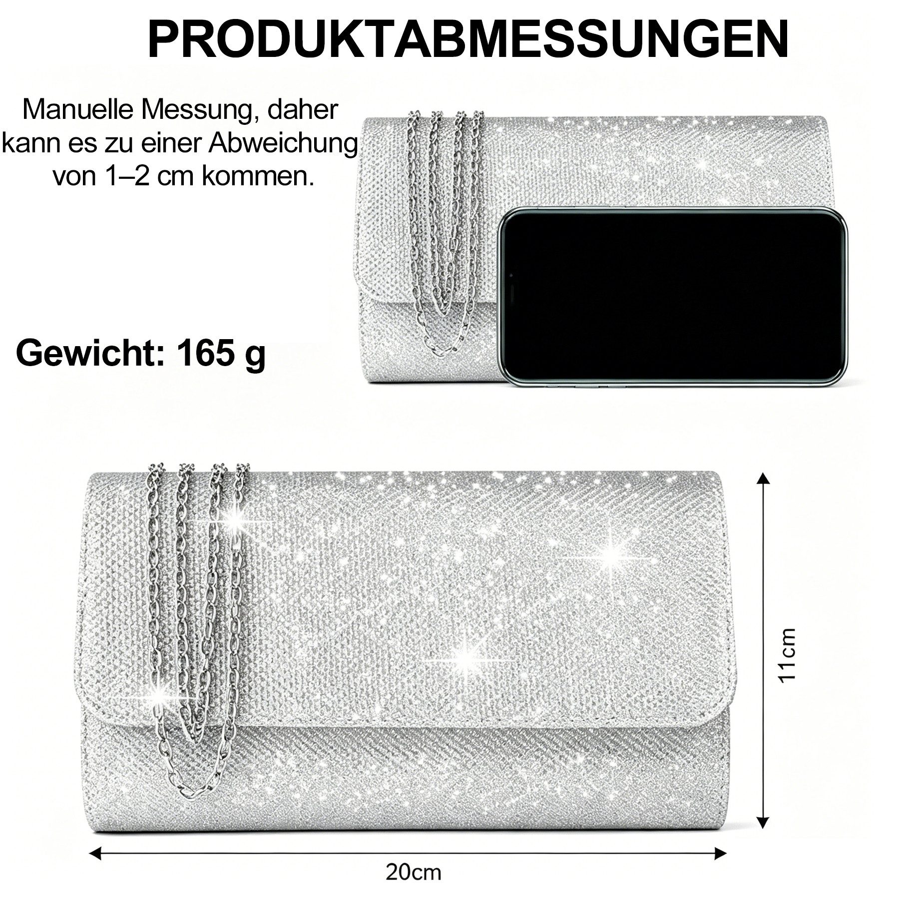 Keyura Abendtasche Damen Clutch Glitzer Abendtasche mit Abnehmbarer Kette (Elegante Kettentasche Crossbody Schultertasche, für Hochzeit, Party, Date, Ball, Fest – Bild 4 von 5