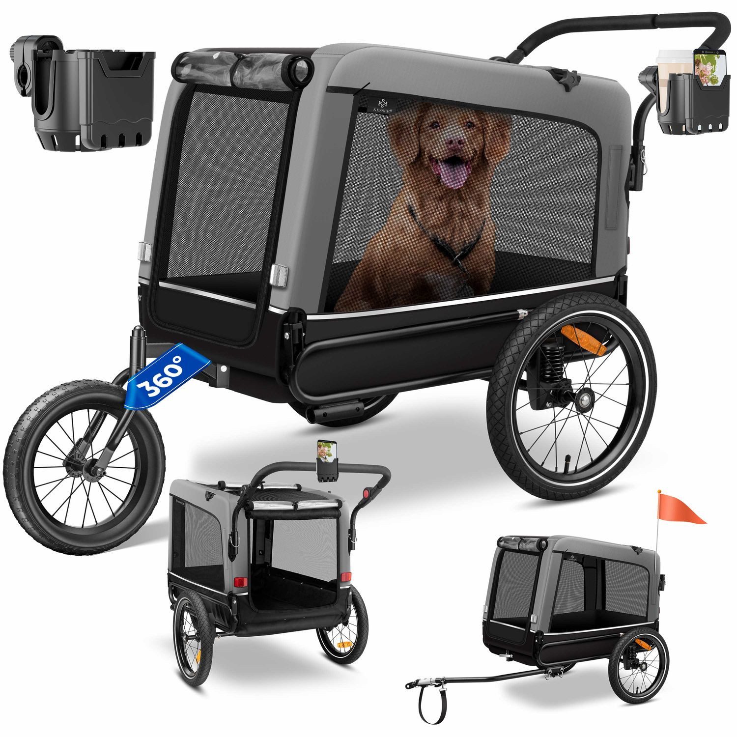 KESSER Fahrradhundeanhänger, Hundeanhänger Boxer 3-in-1 Hundebuggy Jogger Fahrradanhänger