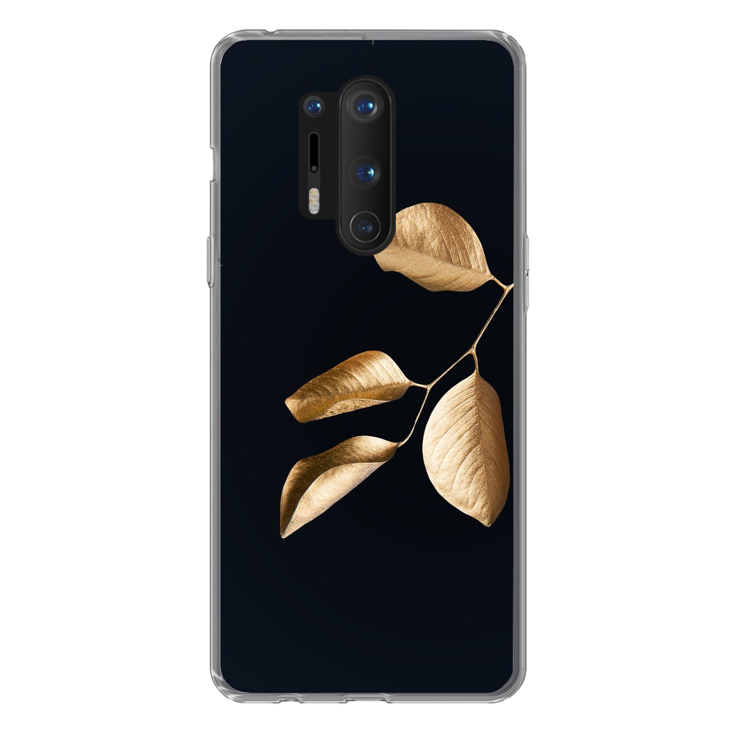 MuchoWow Handyhülle für OnePlus 8 Pro Blätter - Zweig - Gold - Luxus, Phone Case, Silikon, Schutzhülle Dünn