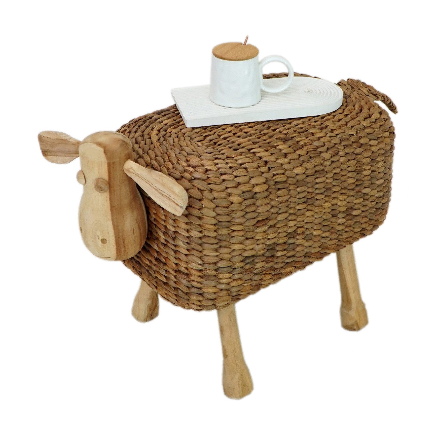 More2Home Sitzhocker Dekohocker, SCHAF, Teak-Holz, 35 x 66 cm