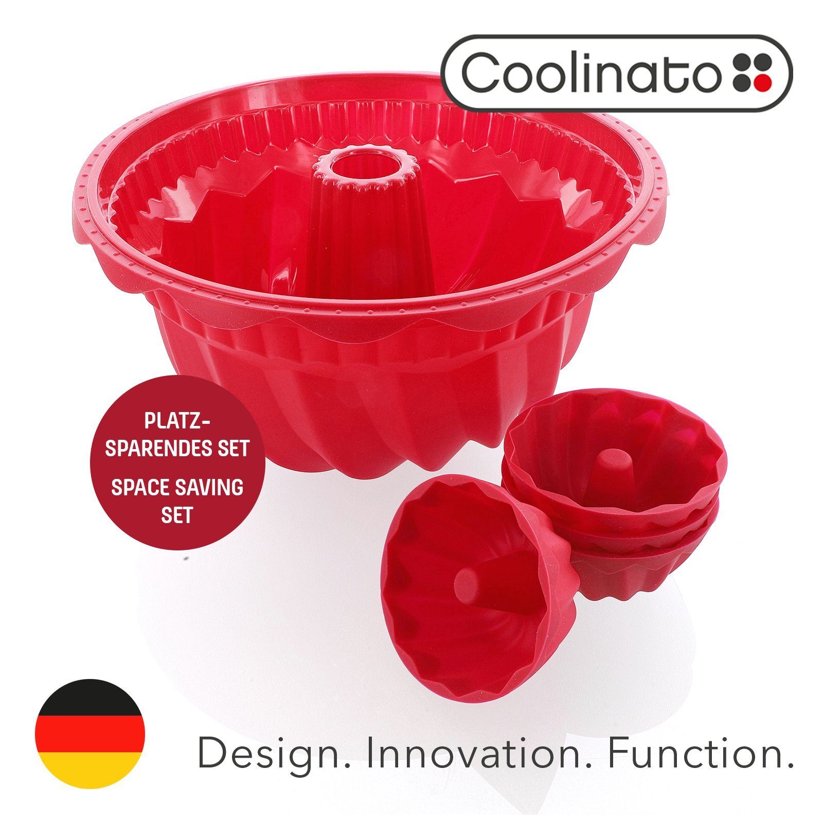 Coolinato Backform Coolinato Silikon Gugelhupf Set 5tlg. ROT, inkl. Rezepte
