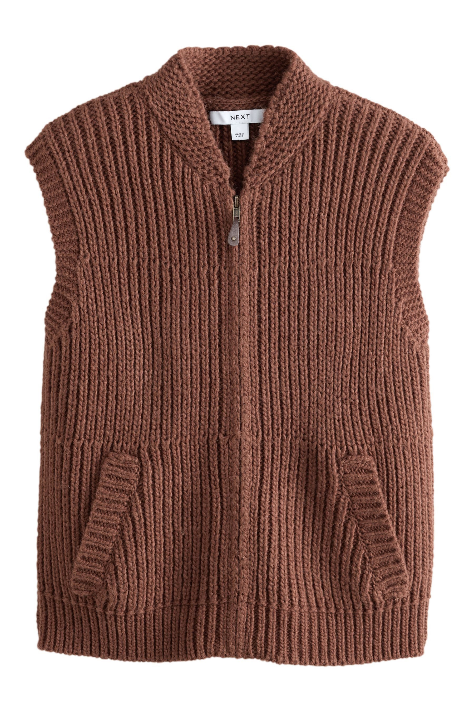 Next Steppweste Ärmellose Strickweste mit Reißverschluss + Taschen (1-tlg)