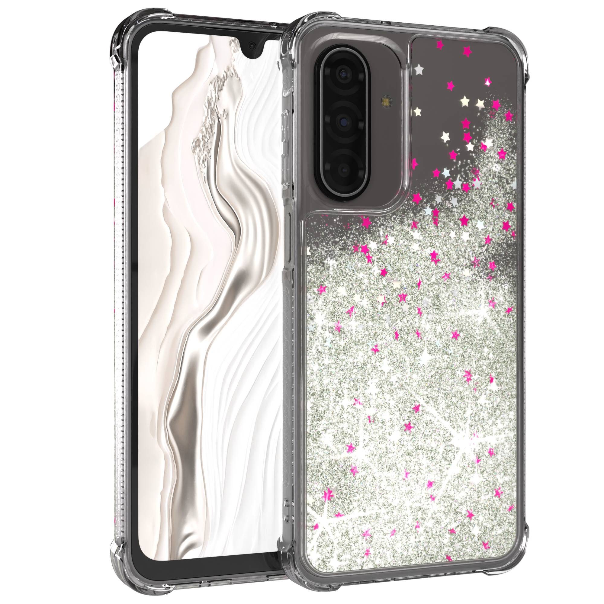 EAZY CASE Handyhülle Liquid Glittery Case für Samsung Galaxy A17 6,7 Zoll, Kratzfeste Silikonhülle stoßfestes Back Cover Phone Case Etui Silber