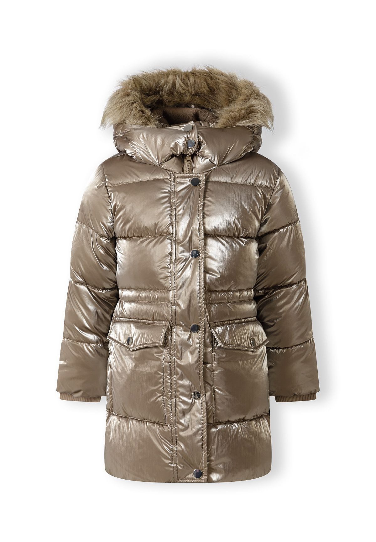 MINOTI Winterjacke Gefütterte Jacke im Metallic-Look, mit abnehmbarem Kunstfell (2y-14y)