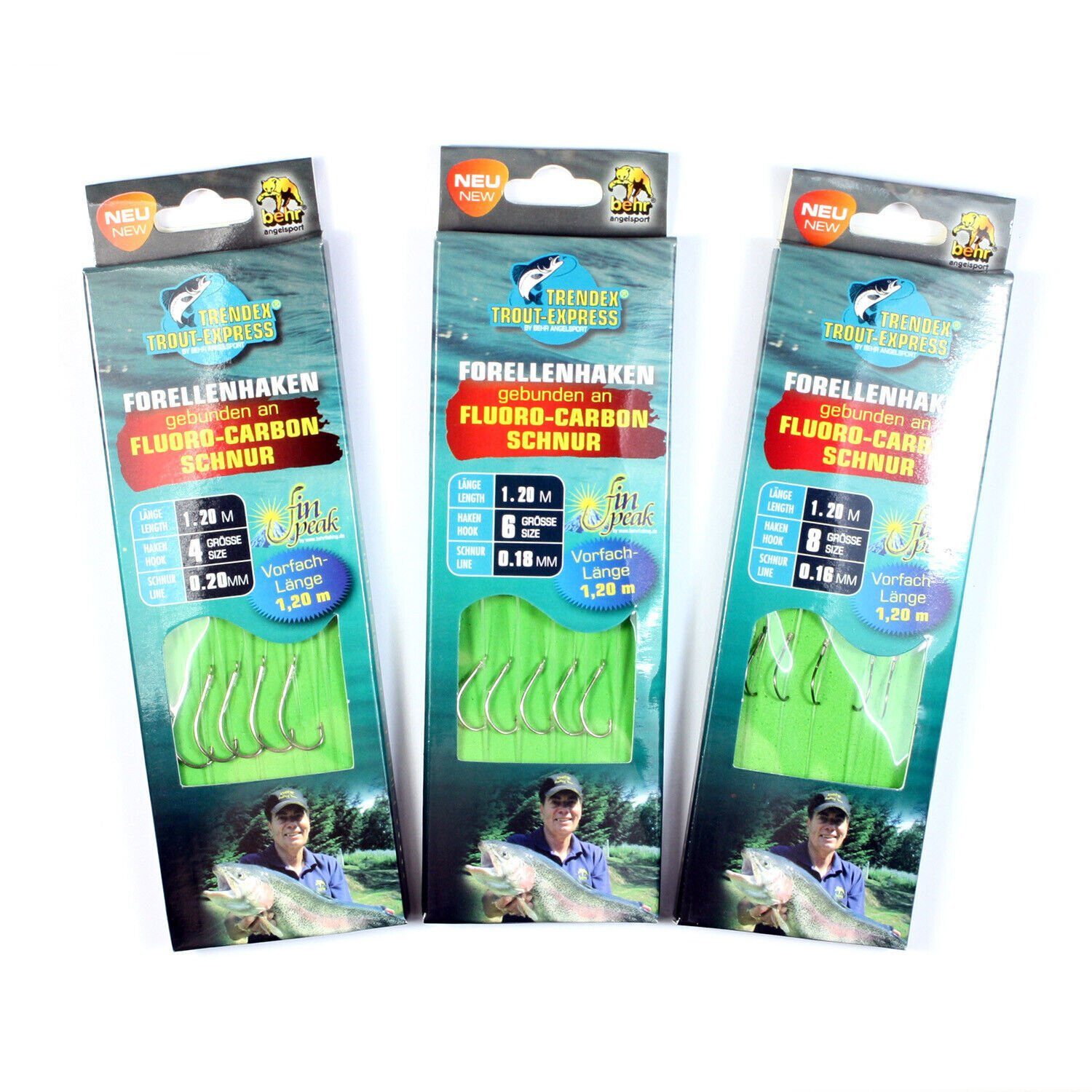 Forellenhaken 5x Forellenhaken mit Fluorocarbon Vorfach, inkl. Vorfachaufwickler
