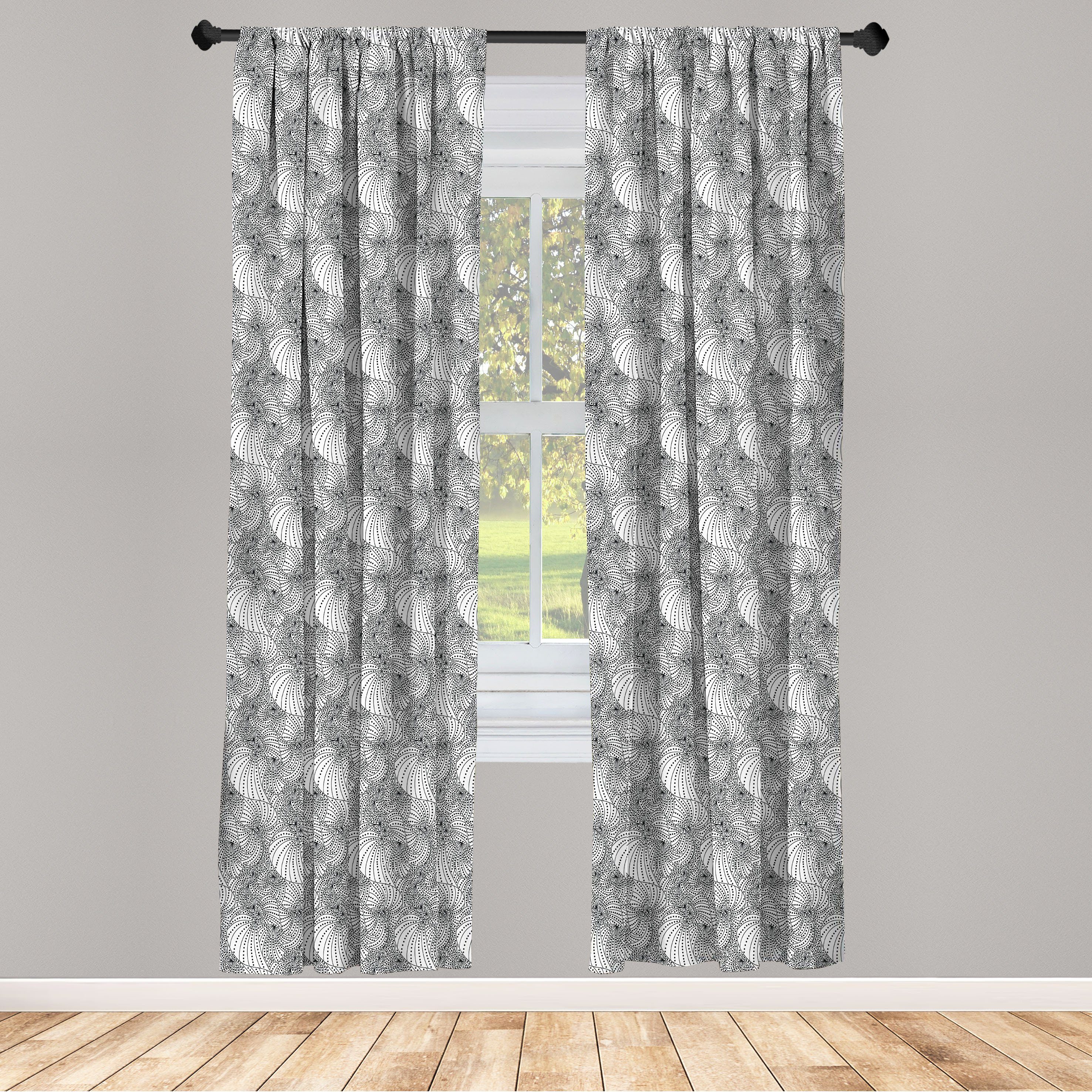 Gardine Vorhang für Wohnzimmer Schlafzimmer Dekor, Abakuhaus, Microfaser, Abstrakt Kurvige Hypnotic Linien Punkte | Fertiggardinen