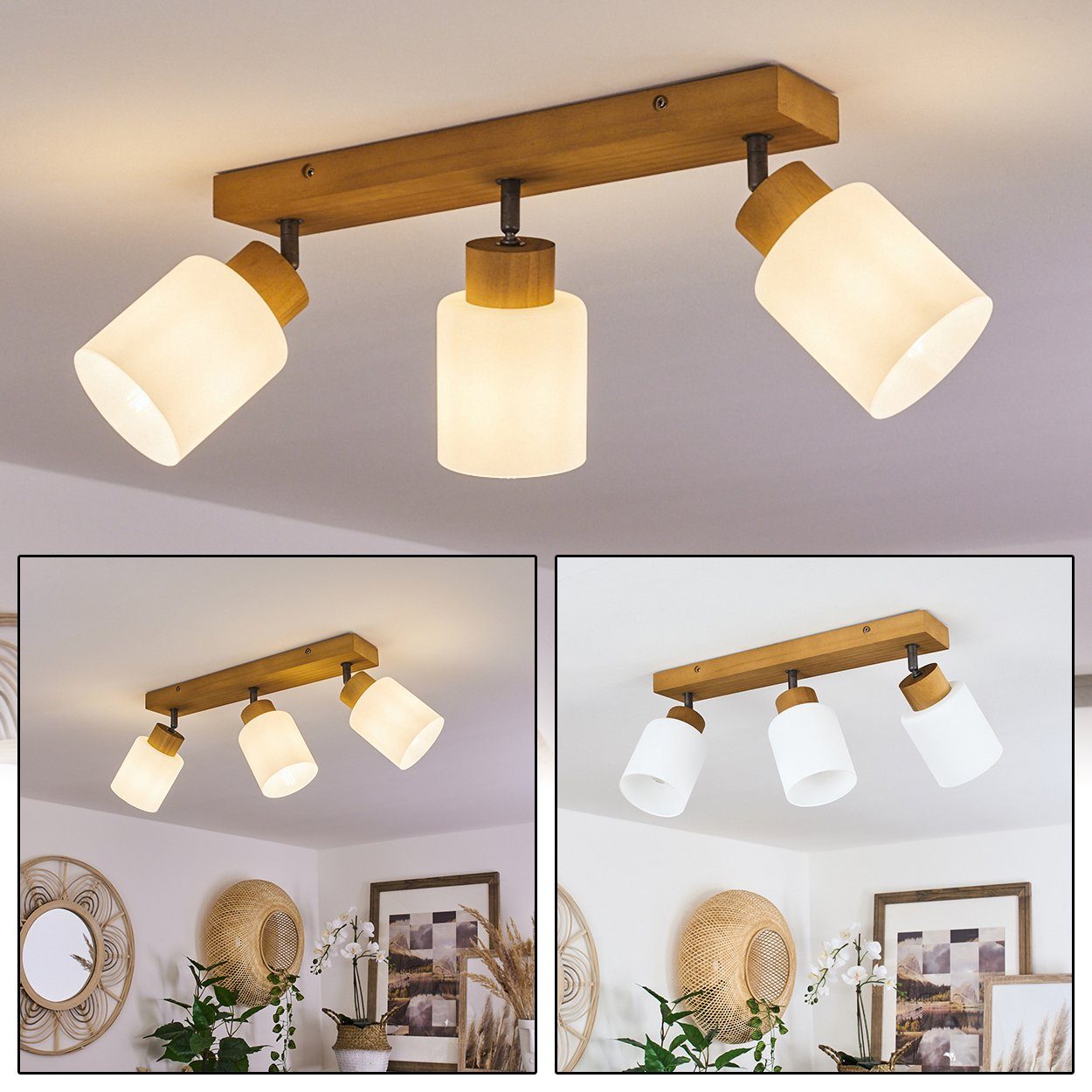 aus Leuchte Natur/Altsilber/Weiß, Schirmen, mit Deckenlampe im Design hofstein »Montemassi« verstellbaren 3xE14 in Leuchtmittel, Deckenleuchte skandinavischen ohne Holz/Metall/Glas