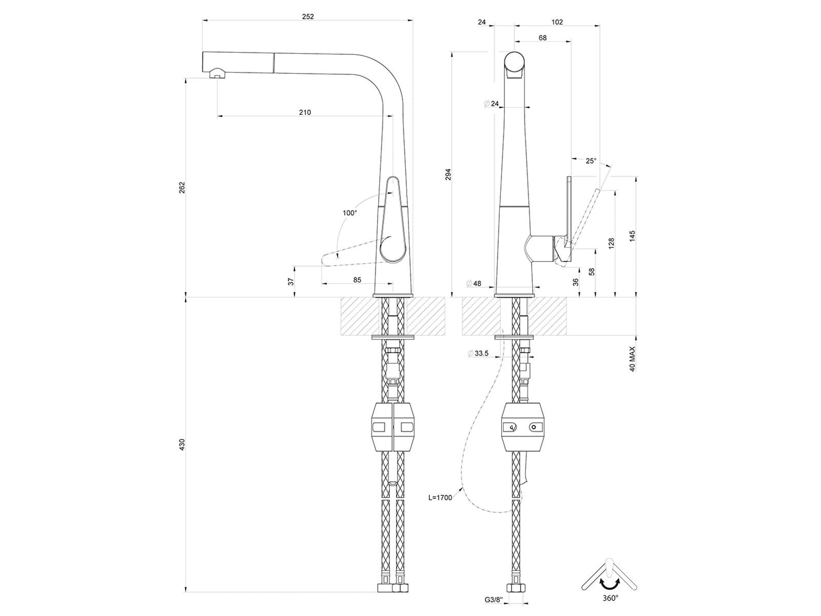 Systemceram Küchenarmatur (1-St) 10437, mit Ausziehbrause