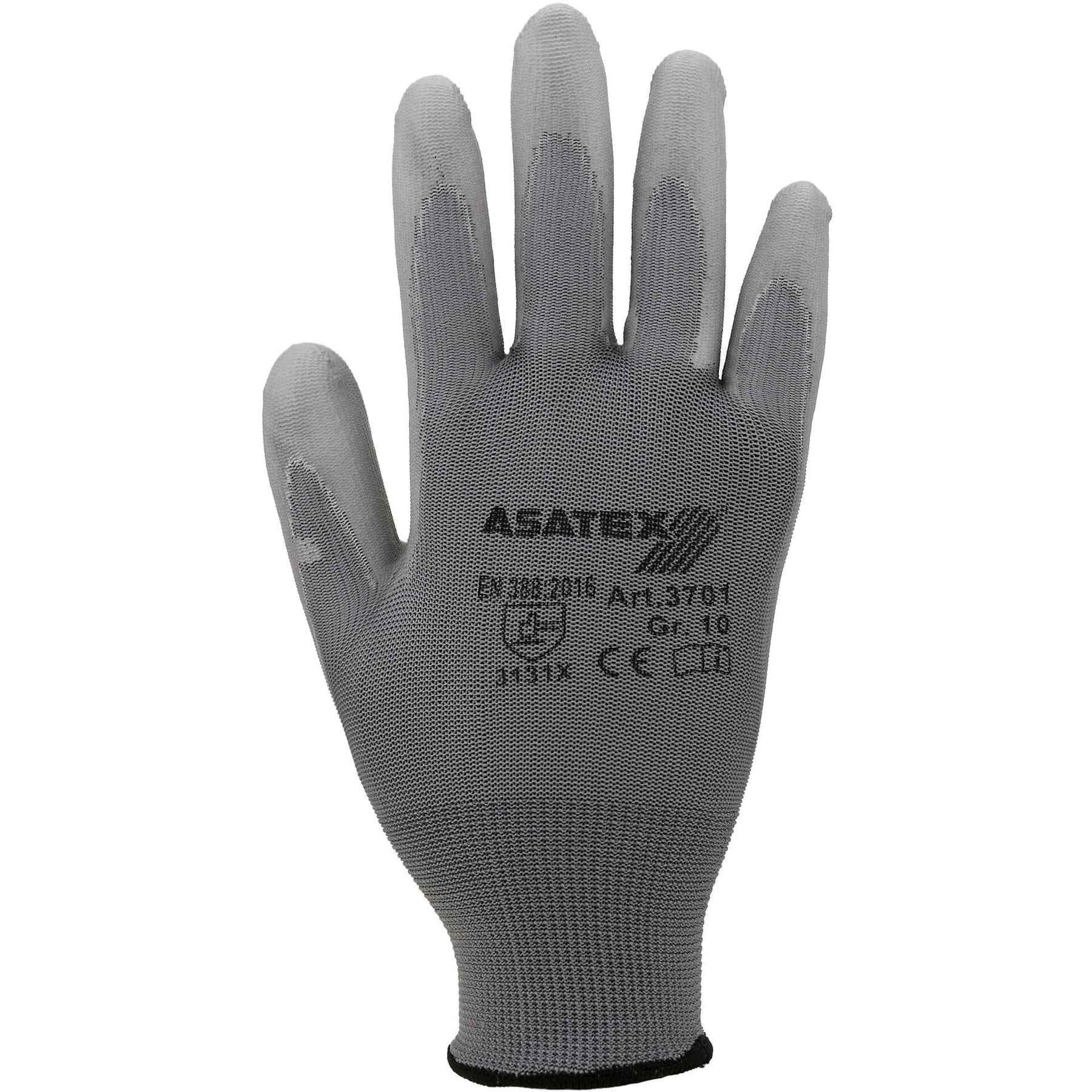 ASATEX Arbeitshandschuhe PU-Handschuh – Teilung 13 – grau – Polyurethan-Beschichtung EN 388 – PSA Kat. II – Größe 10