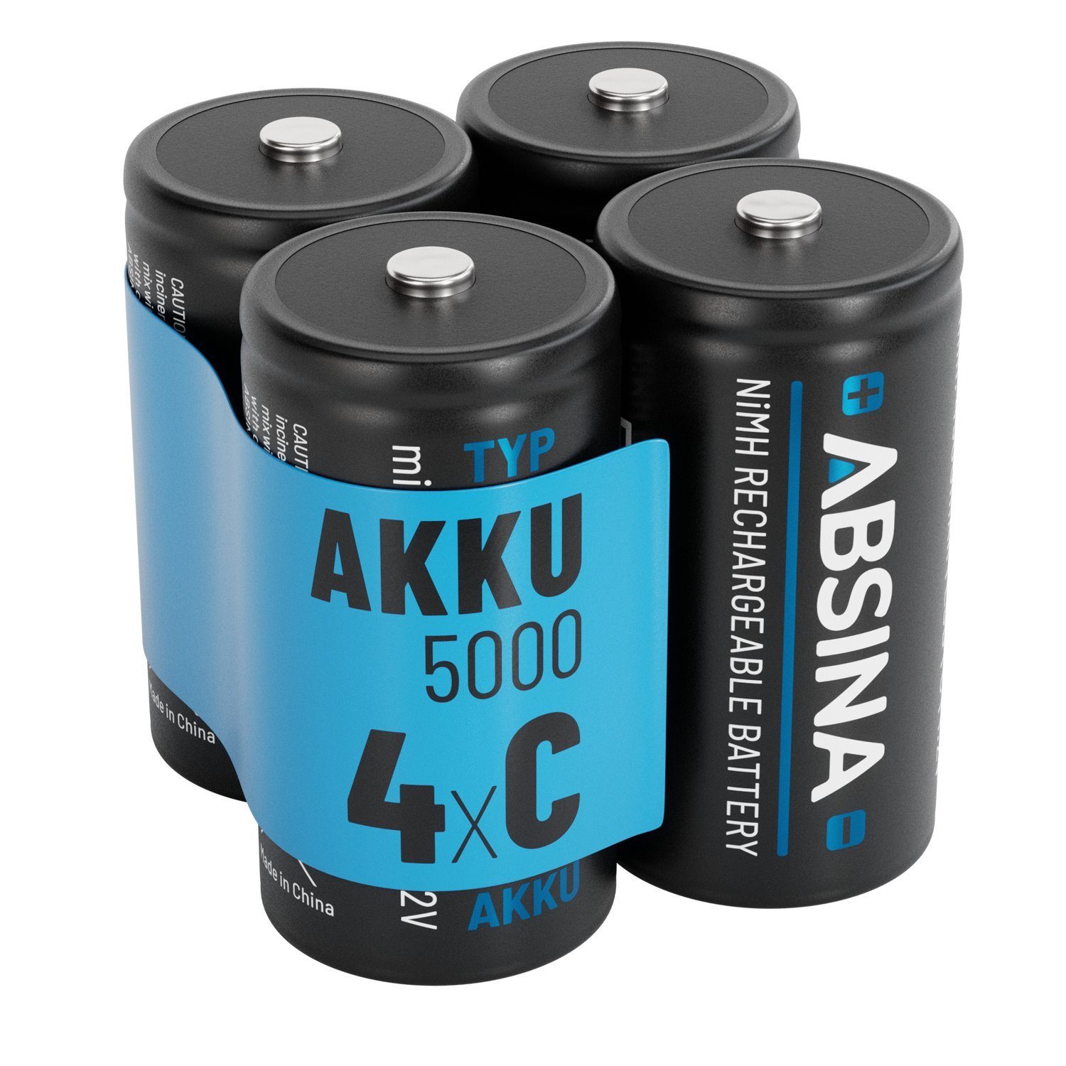 ABSINA 4x Batterien LR 14 wiederaufladbar 5000 mit geringer Selbstentladung Akku