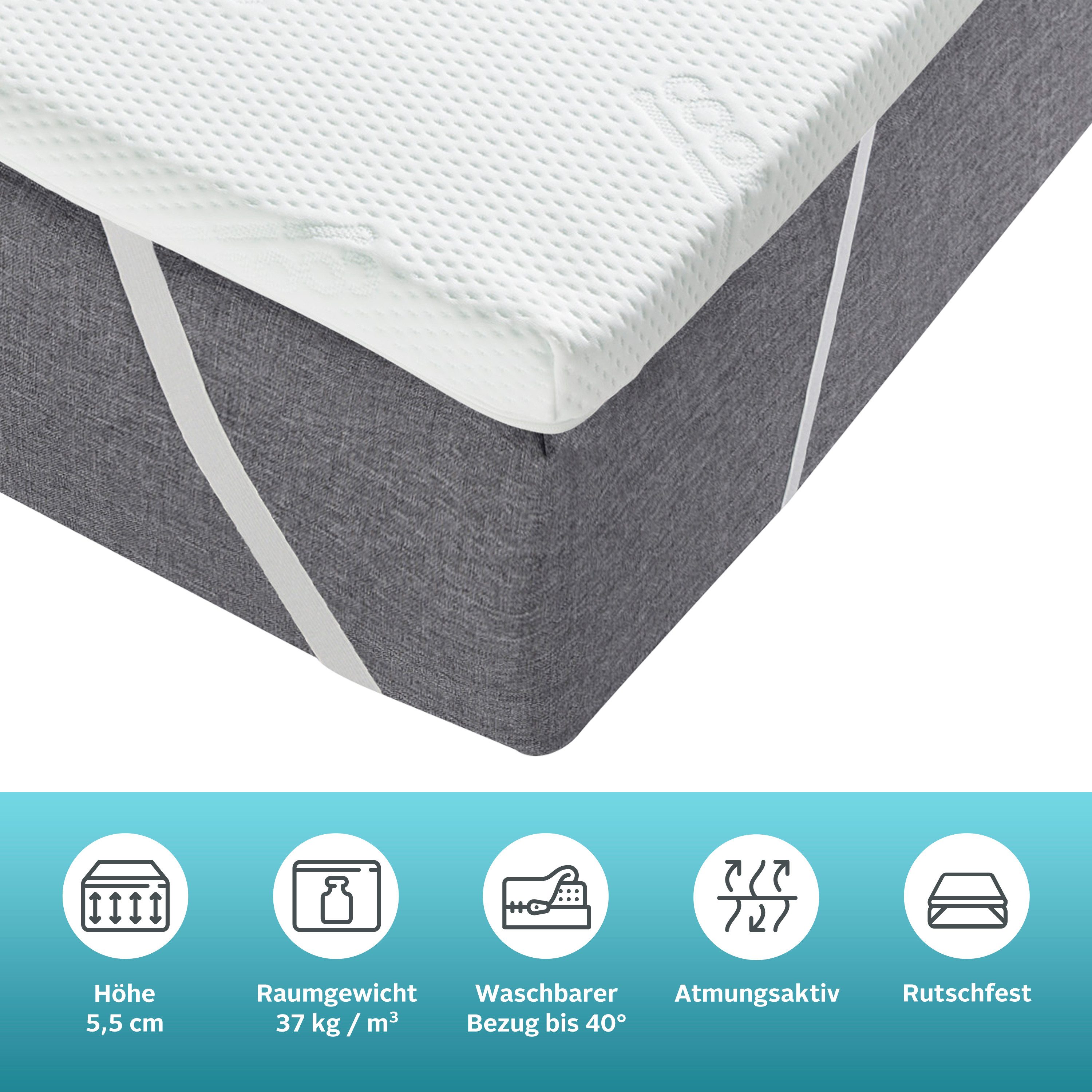 OTTO home, Topper Aquam, Topper 90x200 cm,180x200 cm in 4 Härtegraden, 6 cm hoch, Kaltschaum, Matratze, langlebige Qualität (RG 37), Hausstauballergiker geeignet