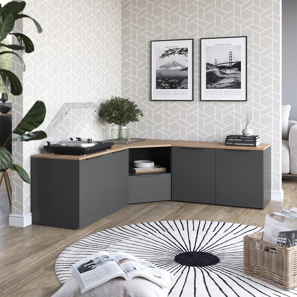 Vicco Wohnwand Wido, Anthrazit/Sonoma, 3 Teile, (3-St)