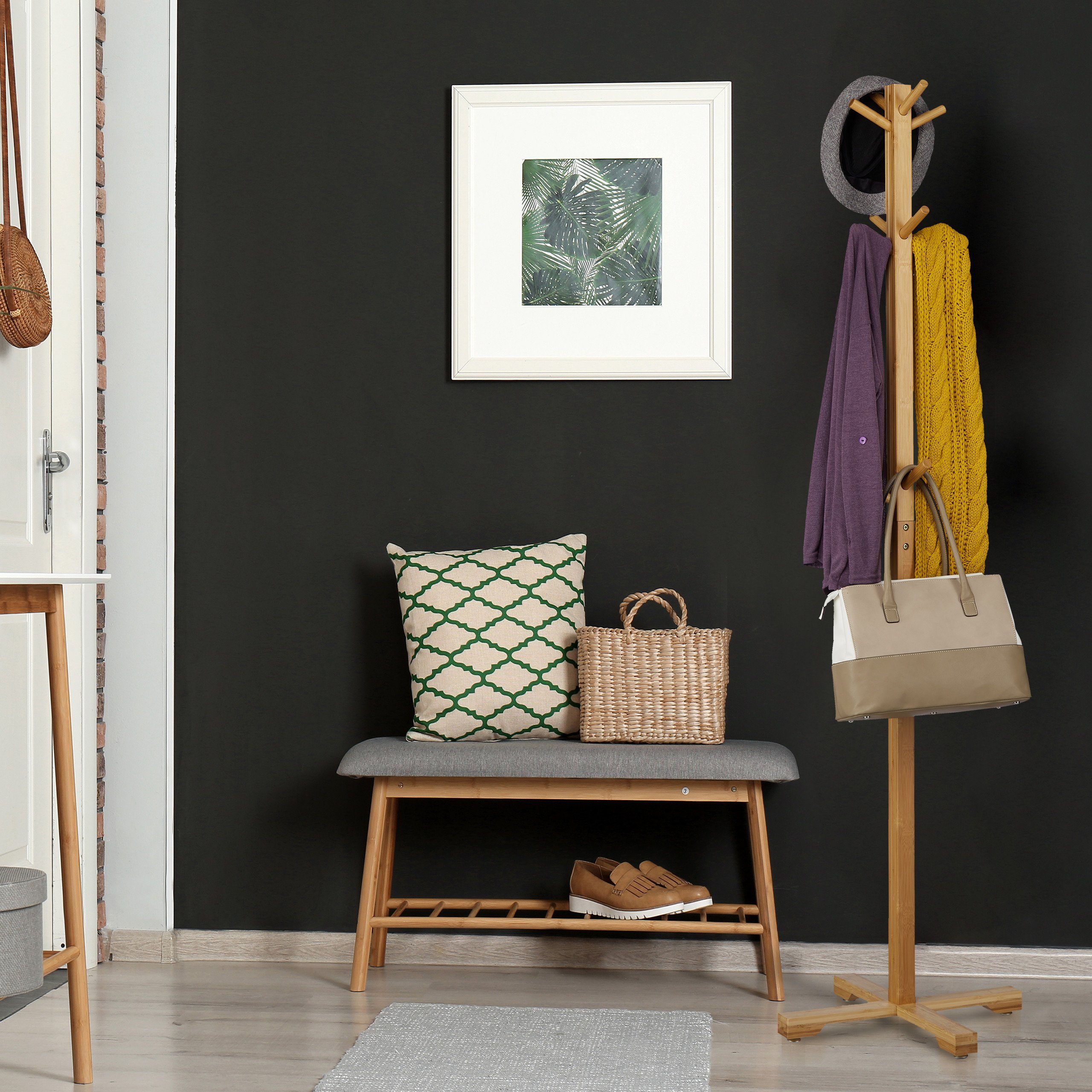 relaxdays Garderobenständer Bambus Garderobenständer mit 12 Haken günstig online kaufen