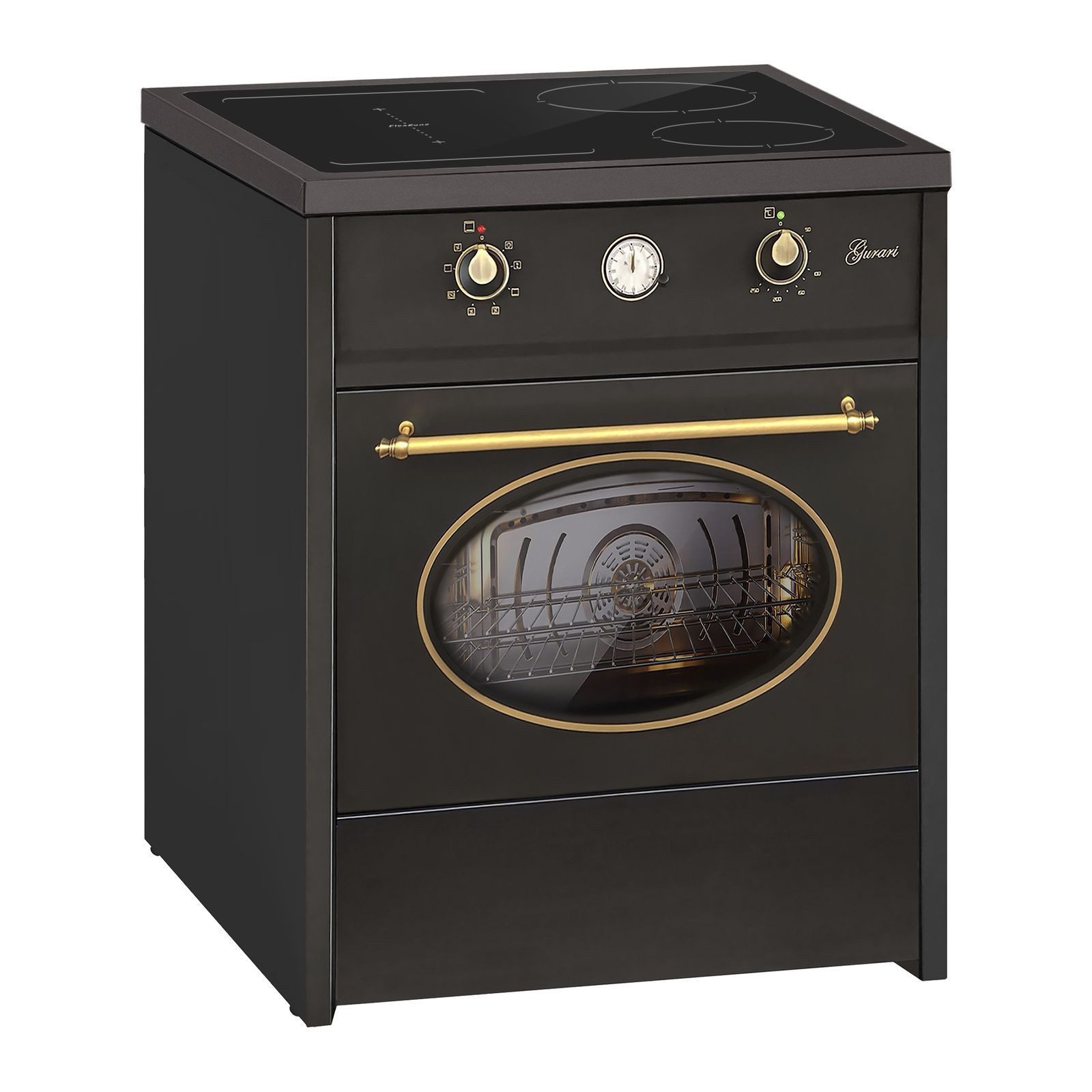 GURARI Elektro-Standherd 60 cm, Induktion, Retro, Schwarz, Range Coocker GCH E 612 BL r., mit 1-fach-Teleskopauszug