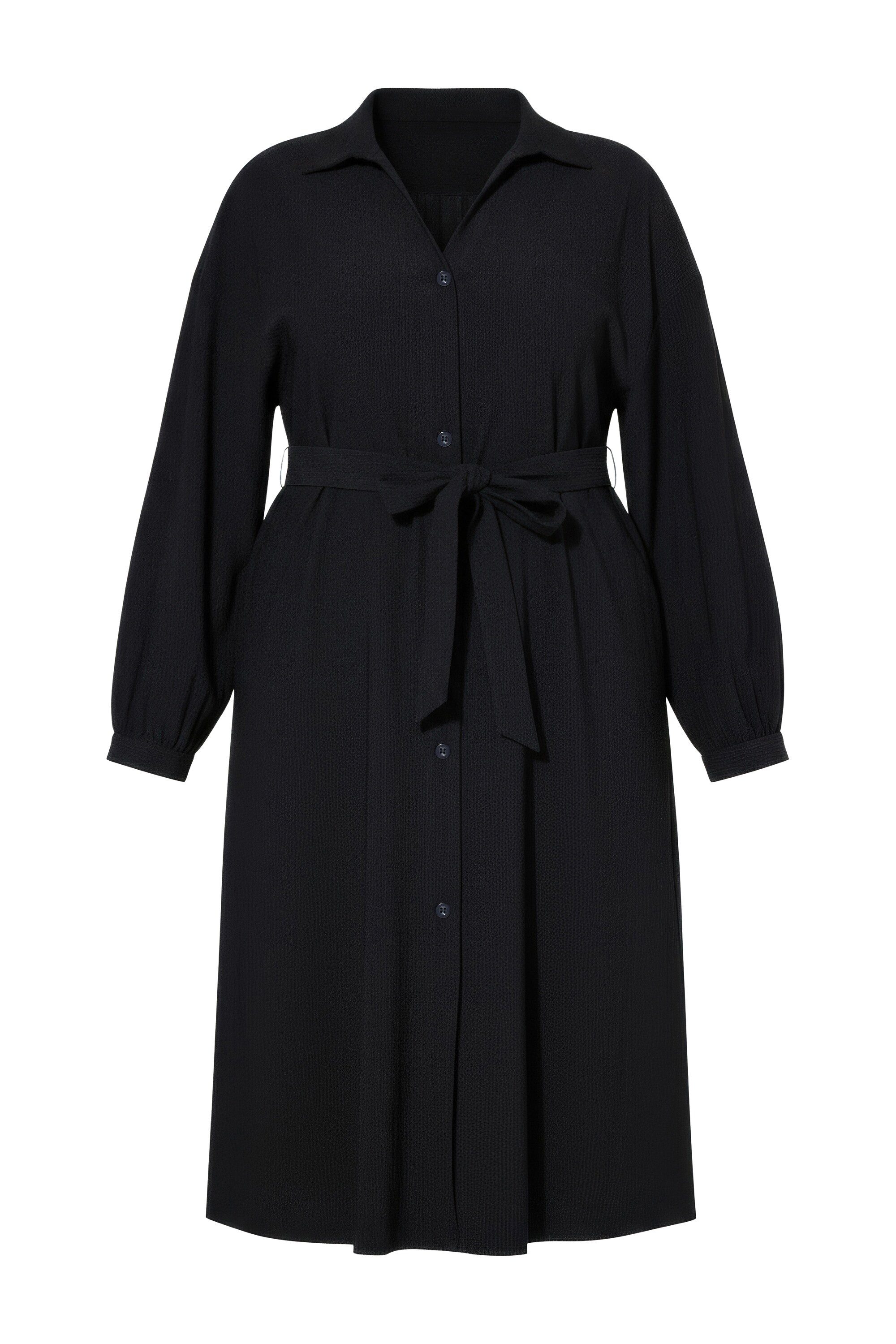 Studio Untold Midikleid Hemdblusenkleid A-Linie Hemdkragen Bindegürtel