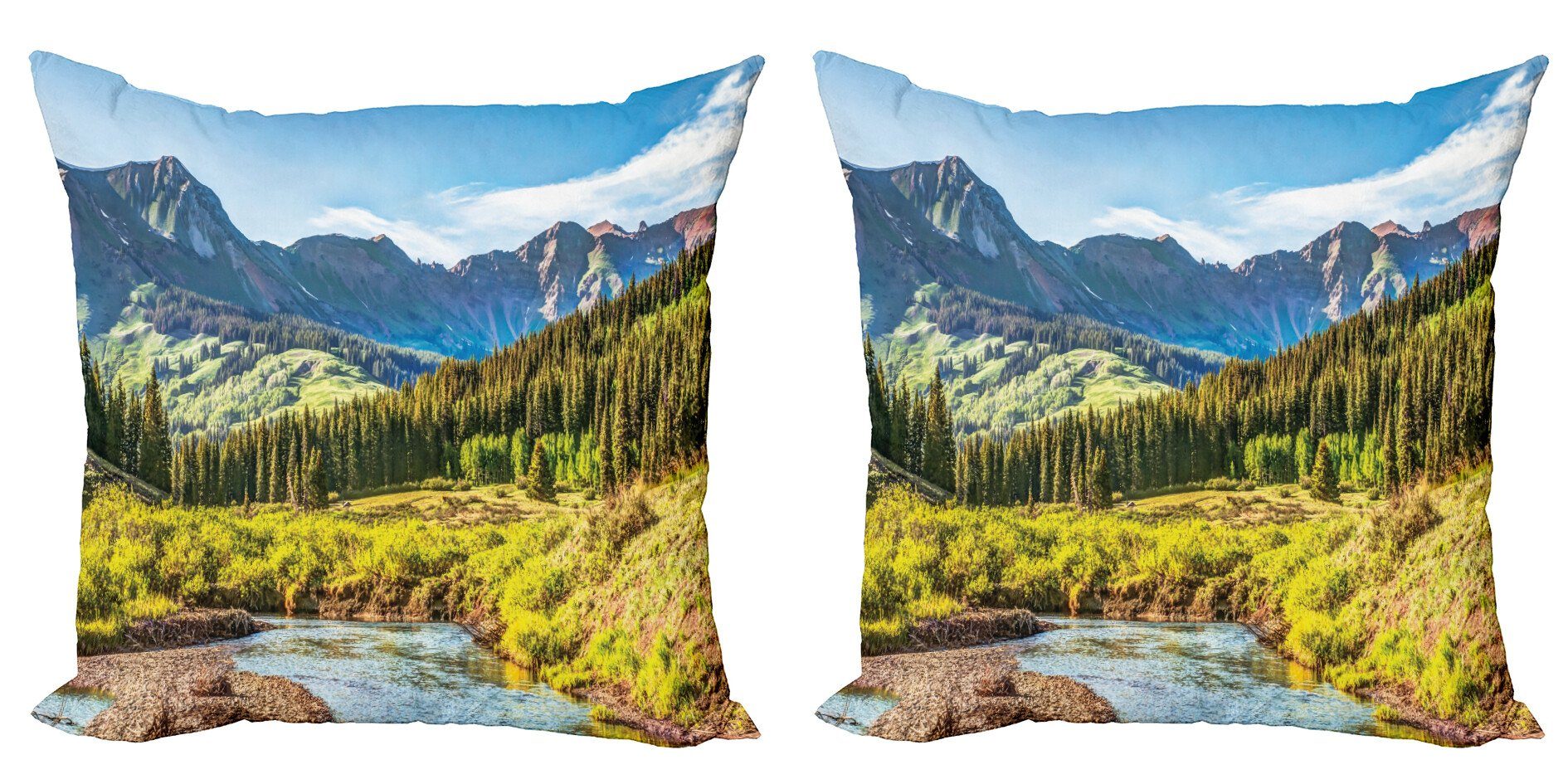 Stück), Abakuhaus (2 Modern Kissenbezüge River Doppelseitiger Digitaldruck, Berg Forest Landschaft Accent