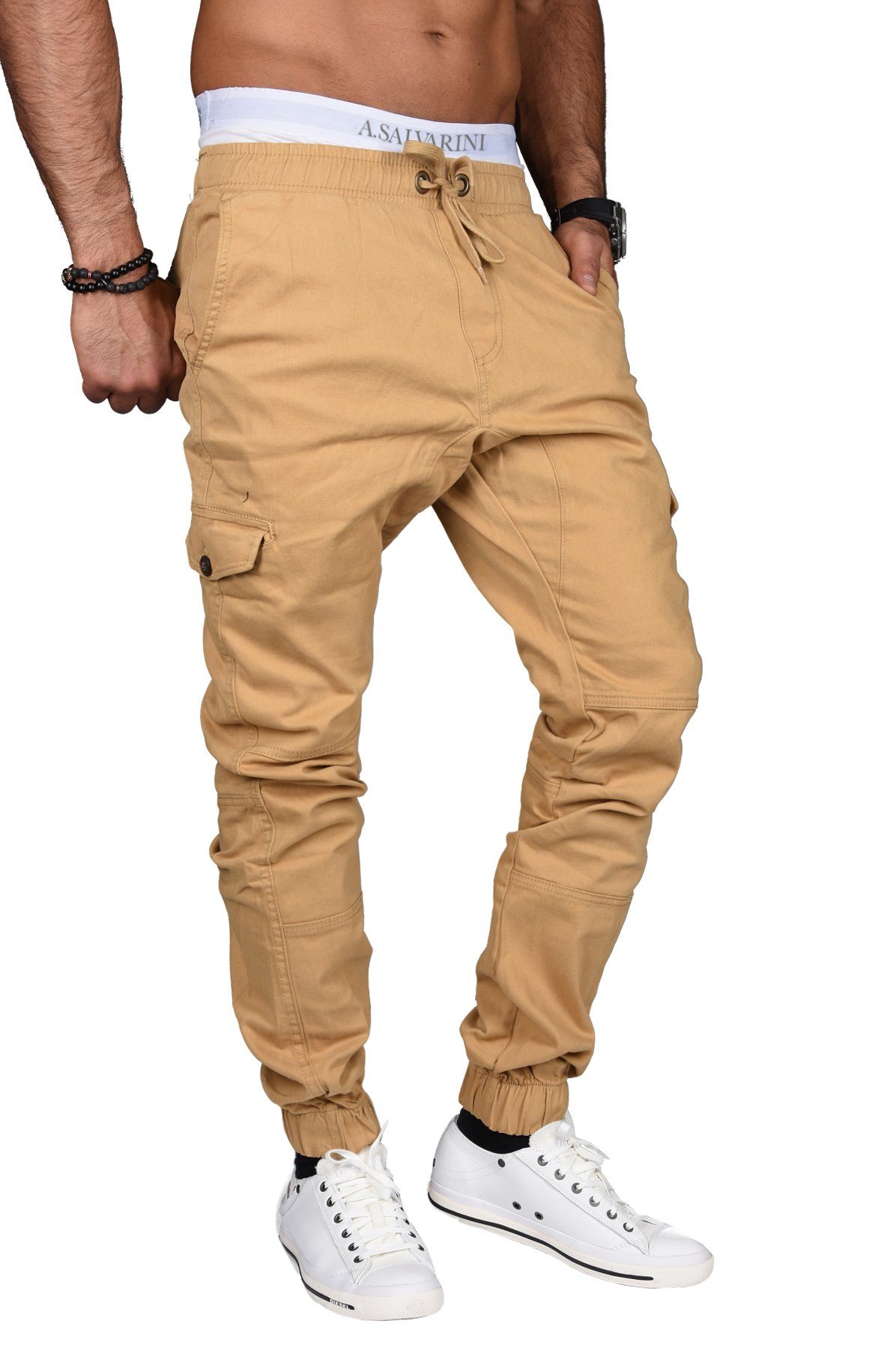 Salvarini beige Fit Alessandro Cargohose Designer, Regular Herren